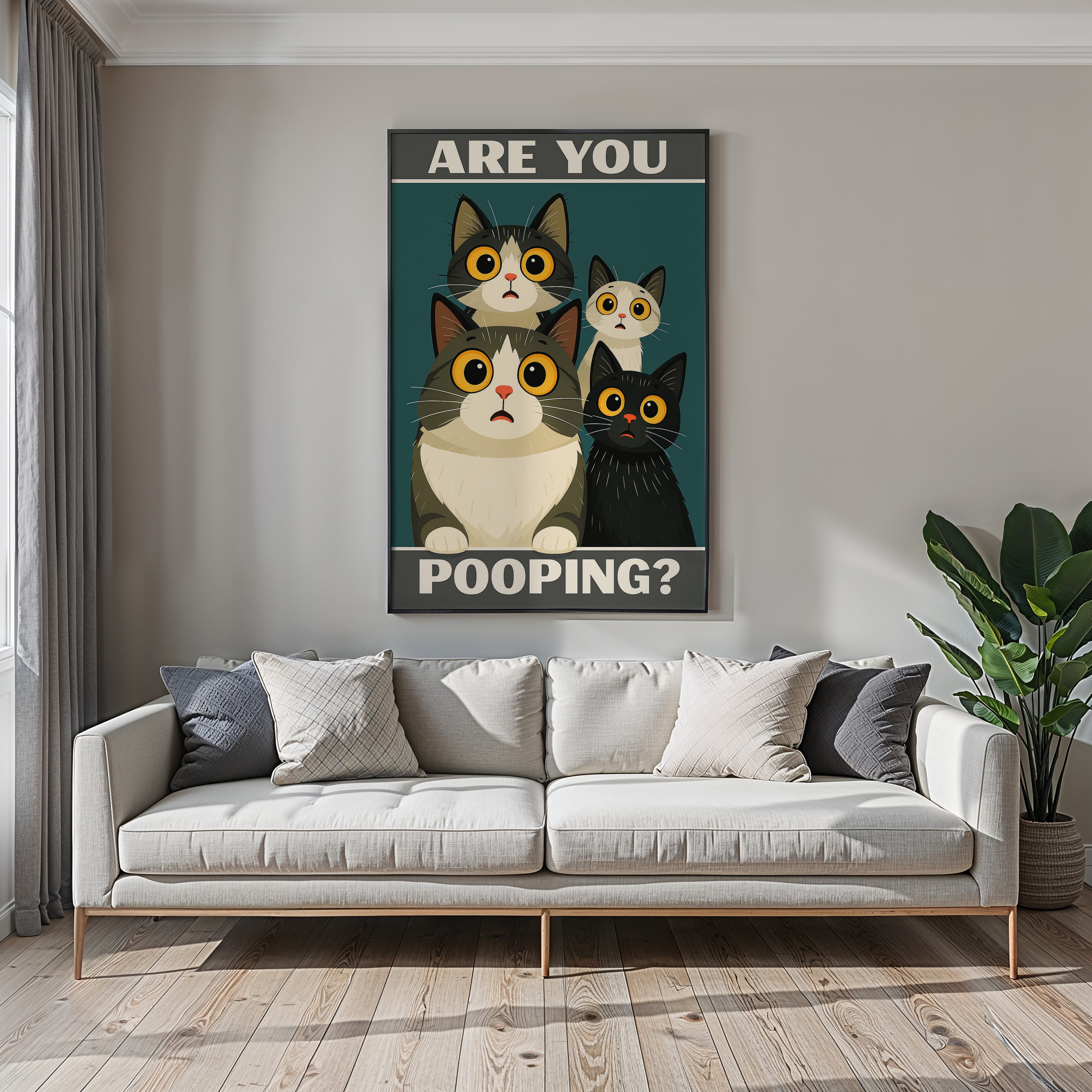 Funny Cat Bathroom Poster, Pooping Quote Wall Art