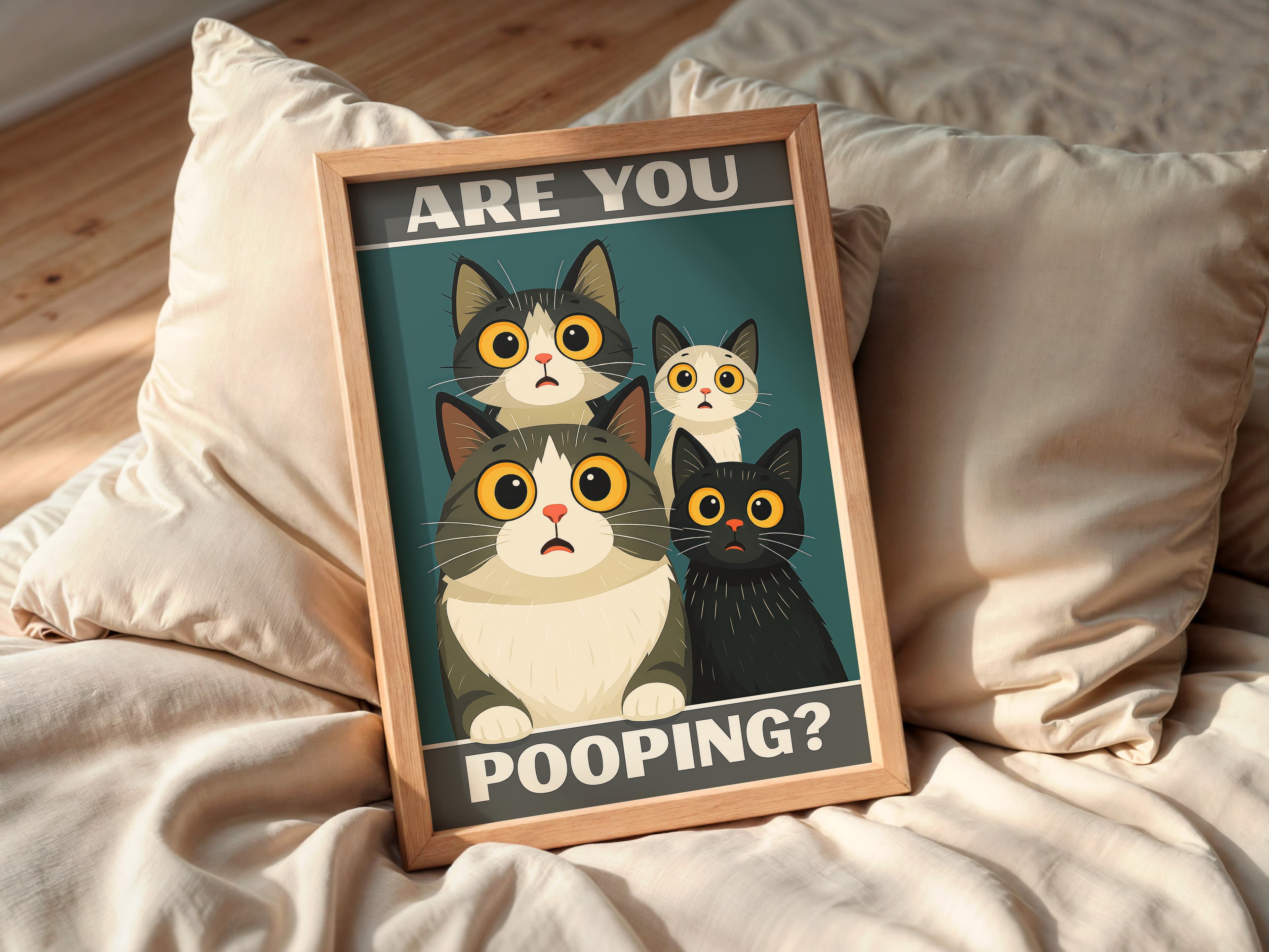 Funny Cat Bathroom Poster, Pooping Quote Wall Art