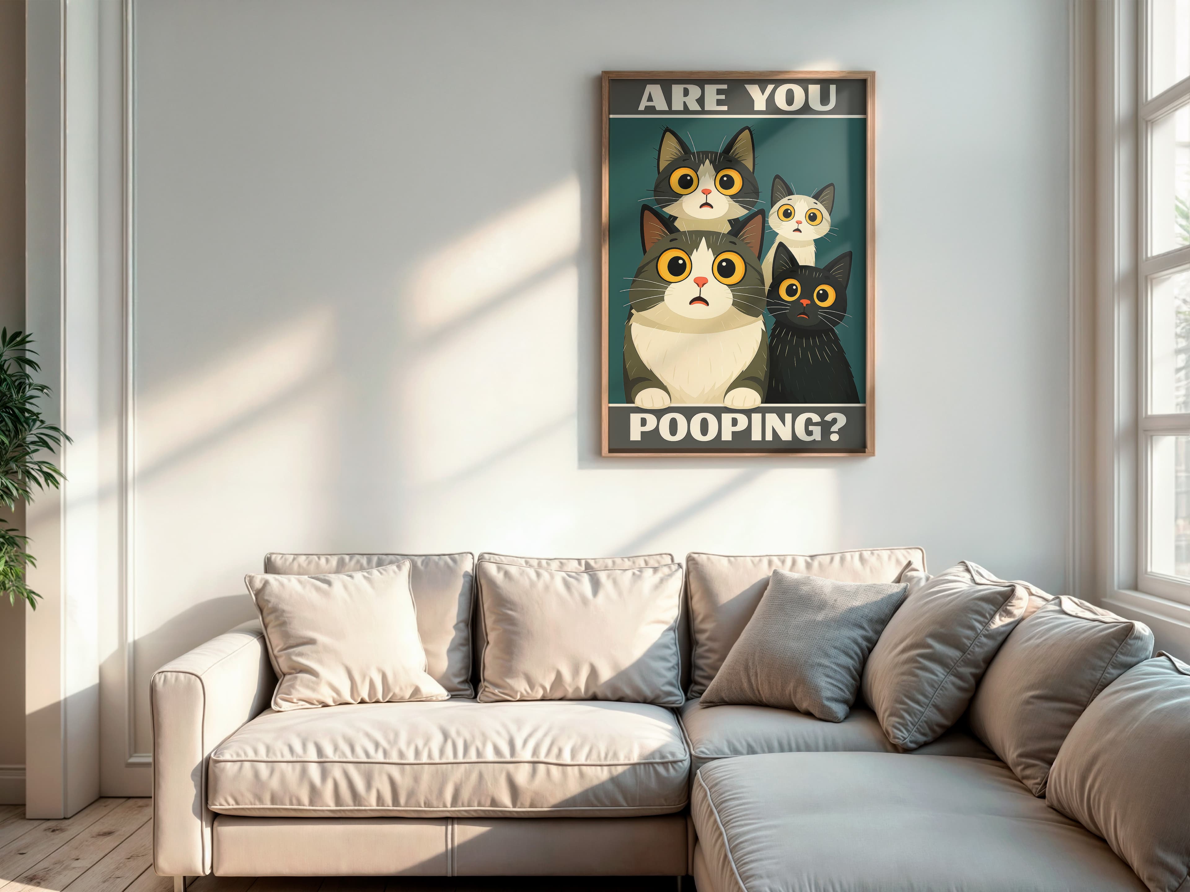 Funny Cat Bathroom Poster, Pooping Quote Wall Art