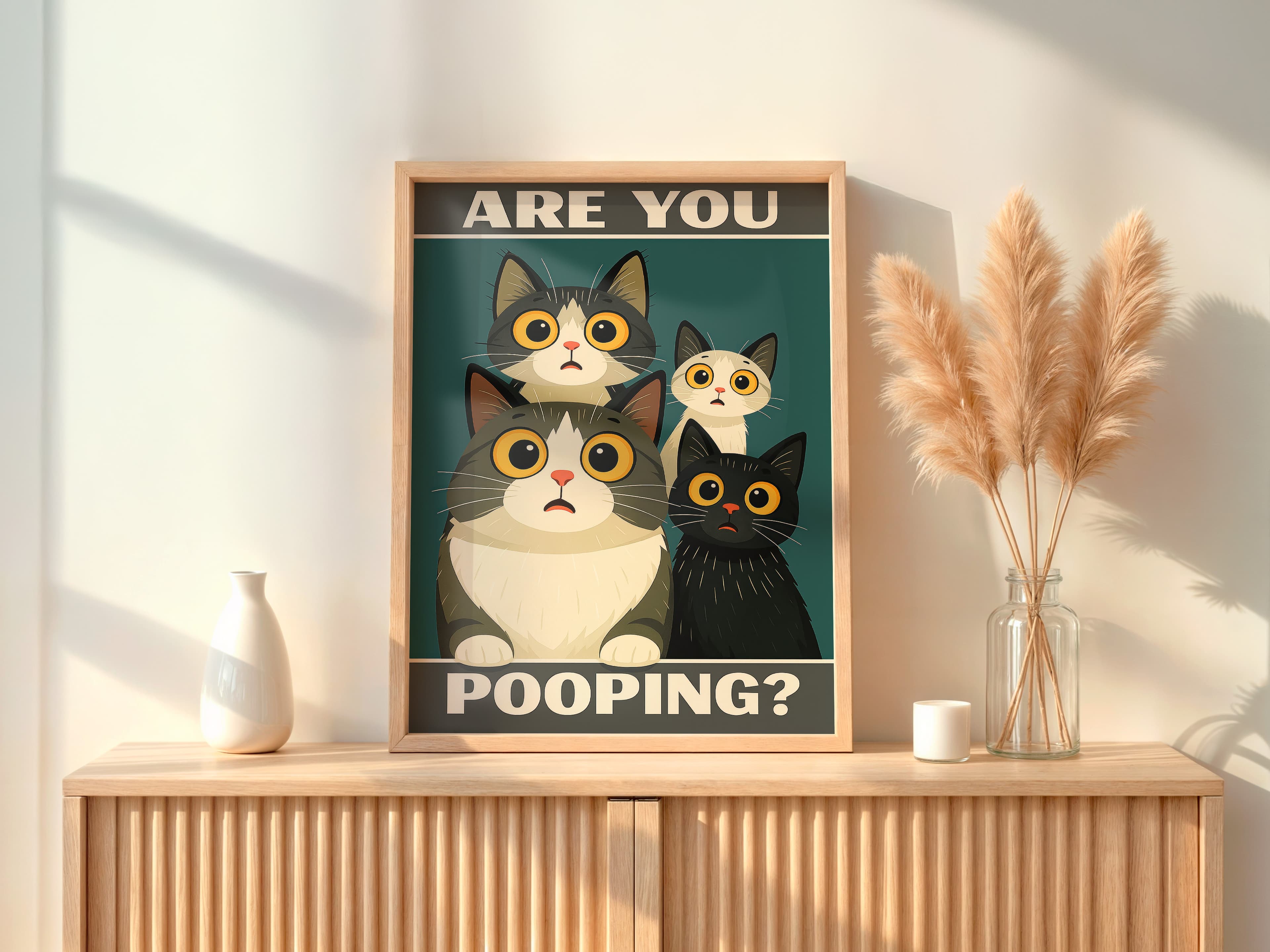 Funny Cat Bathroom Poster, Pooping Quote Wall Art