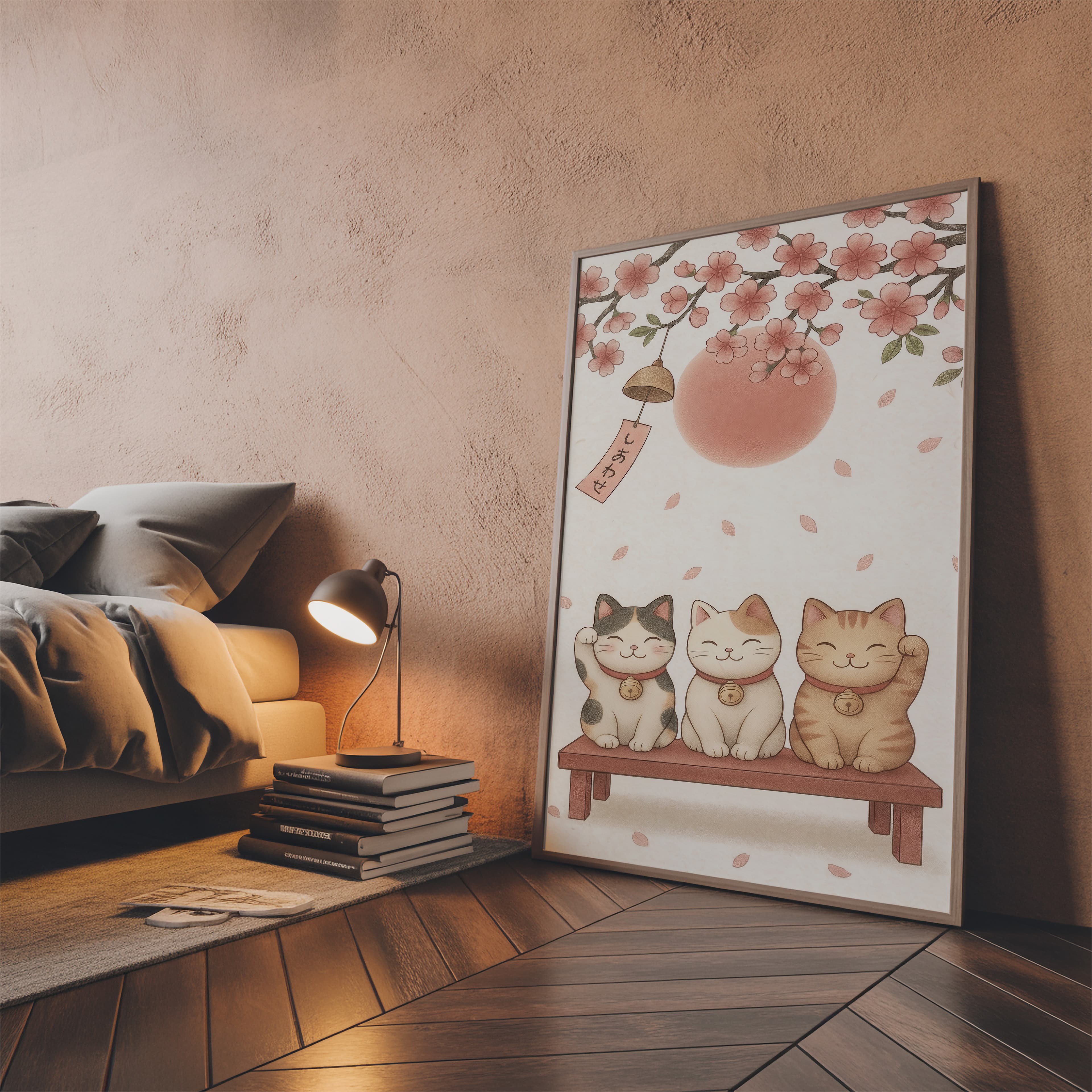 Lucky Cat Cherry Blossom Print