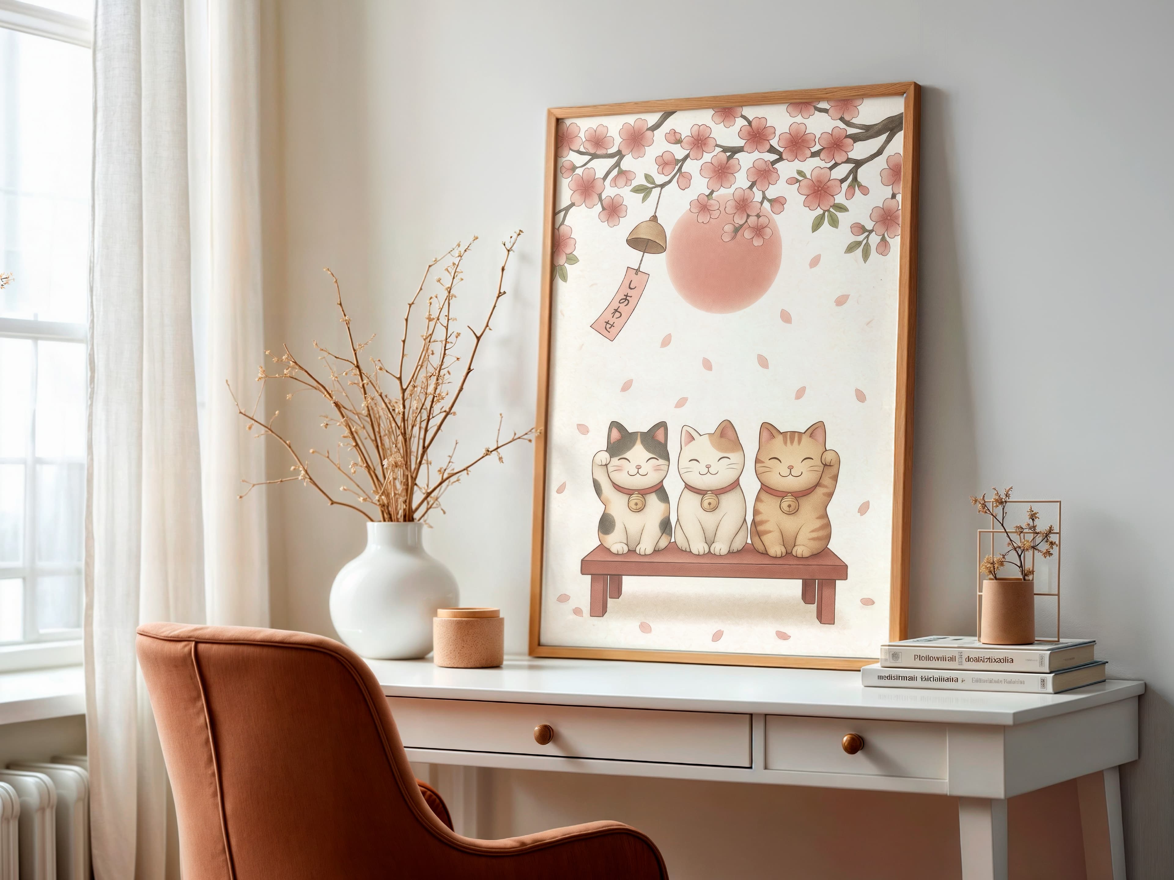 Lucky Cat Cherry Blossom Print