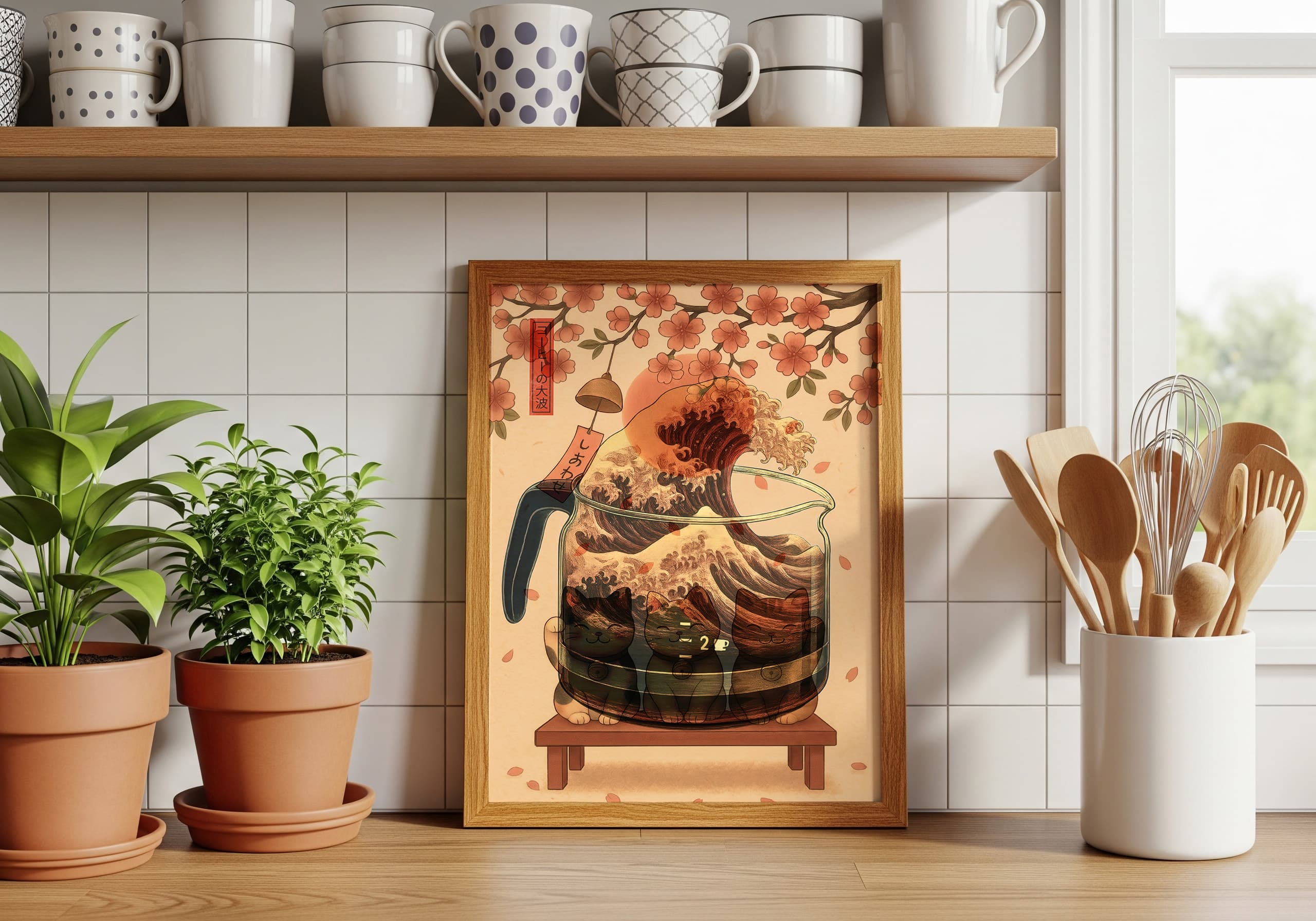 Lucky Cat Cherry Blossom Print