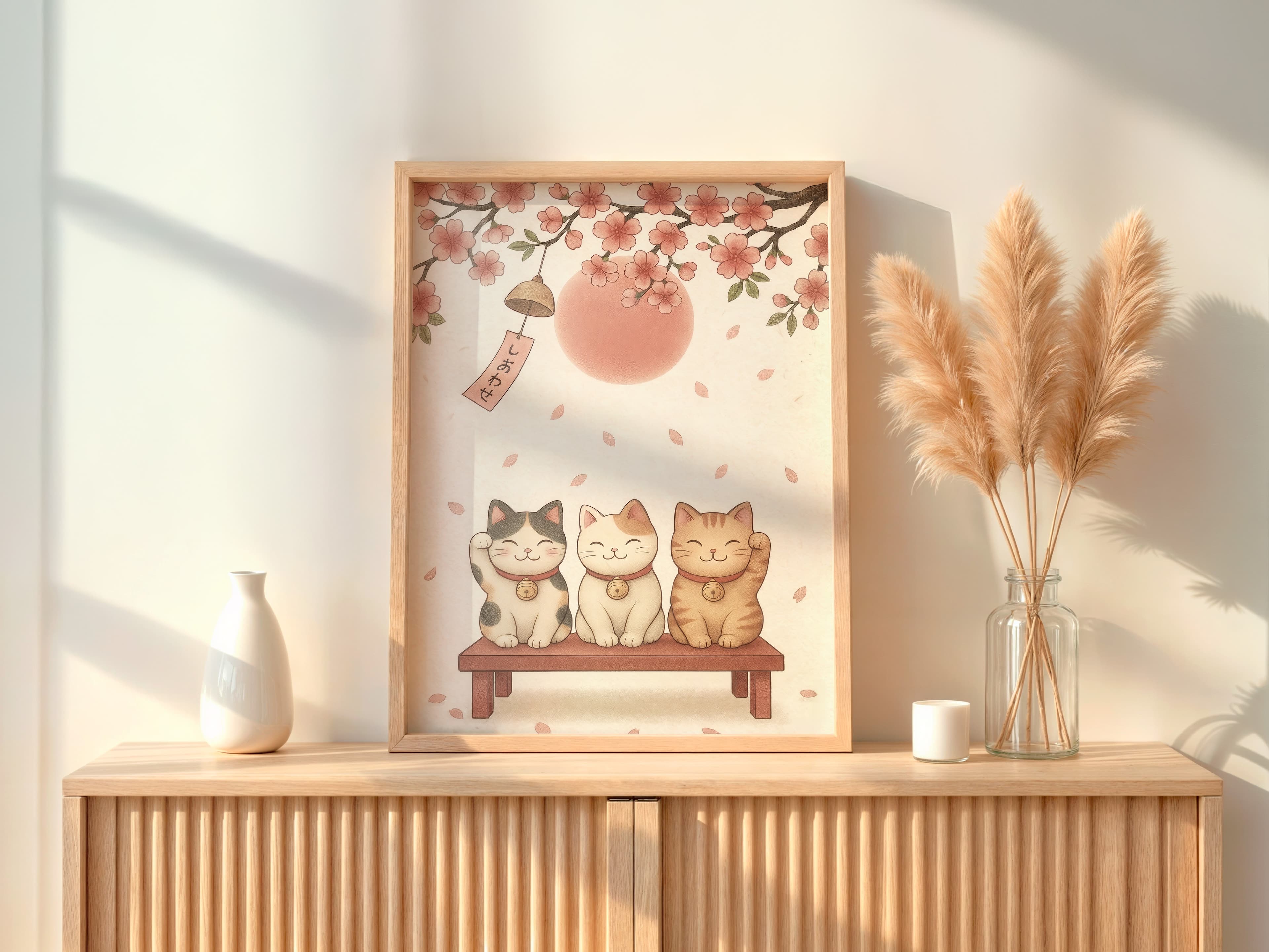 Lucky Cat Cherry Blossom Print