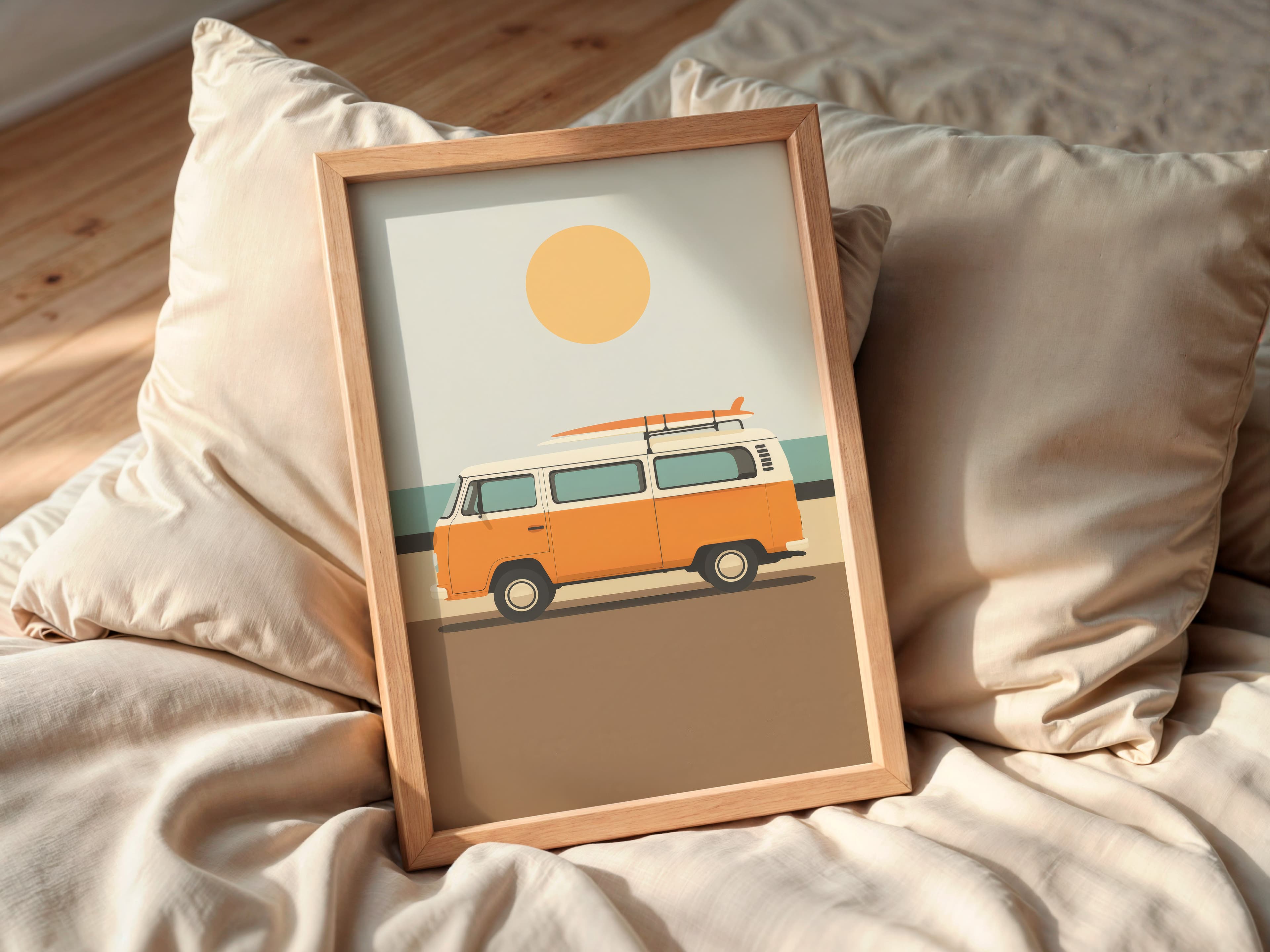 Retro Surf Van Print, Summer Beach Coastal Art