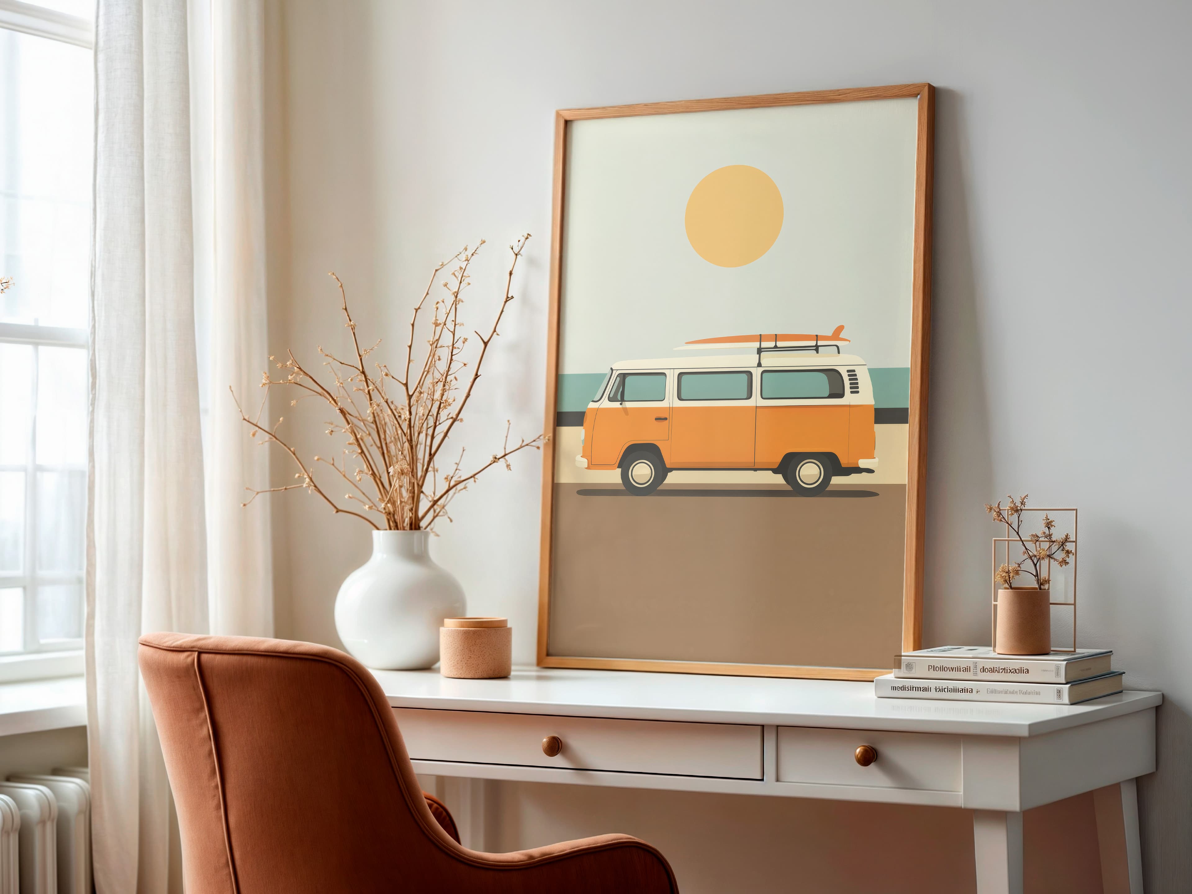 Retro Surf Van Print, Summer Beach Coastal Art