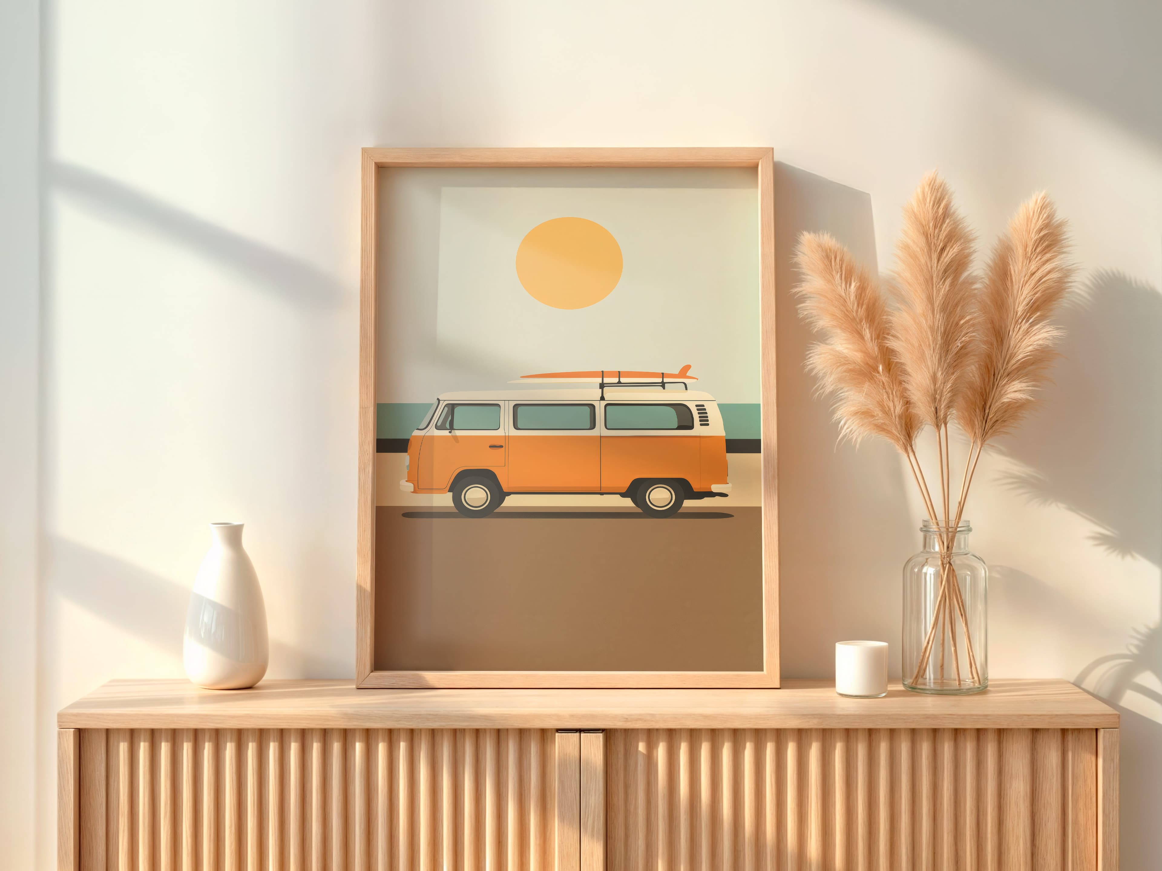 Retro Surf Van Print, Summer Beach Coastal Art