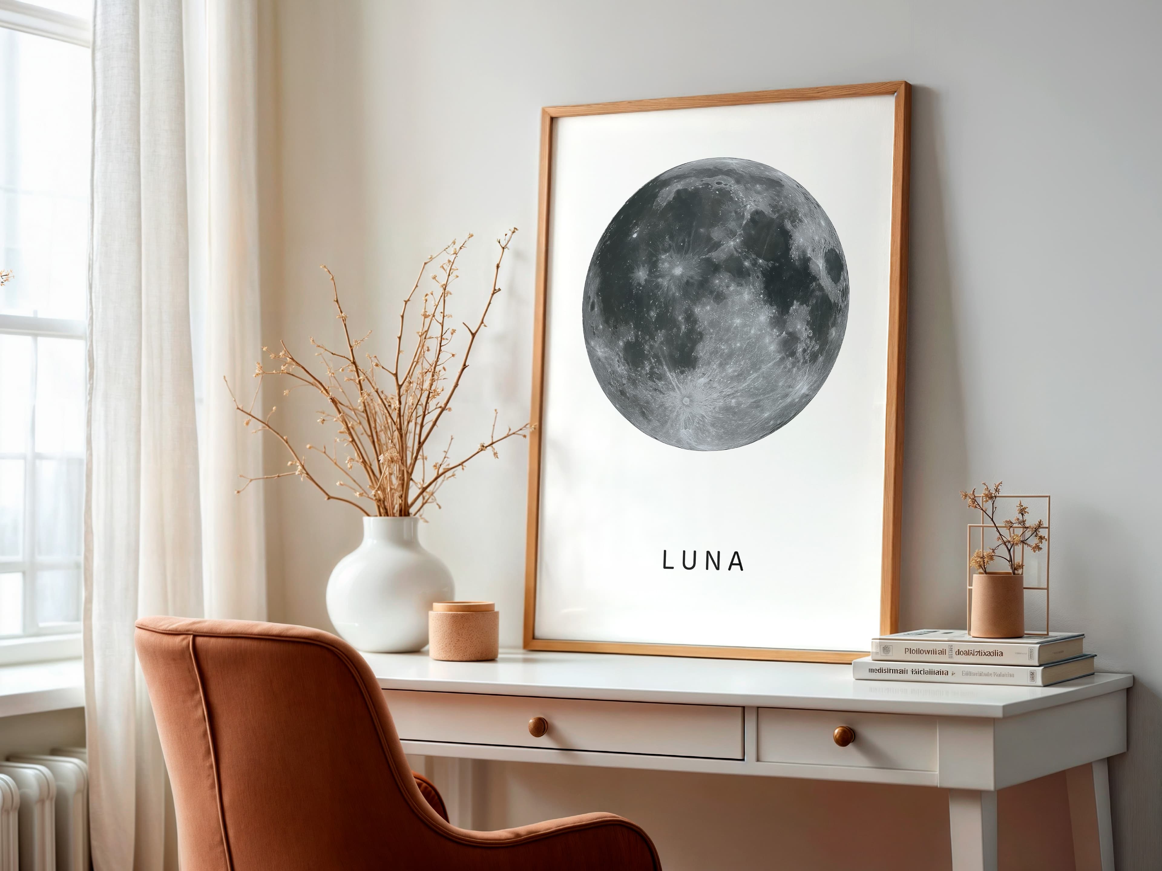 Moon Print, Minimalist Lunar Photography Poster, Celestial Bedroom Wall Art