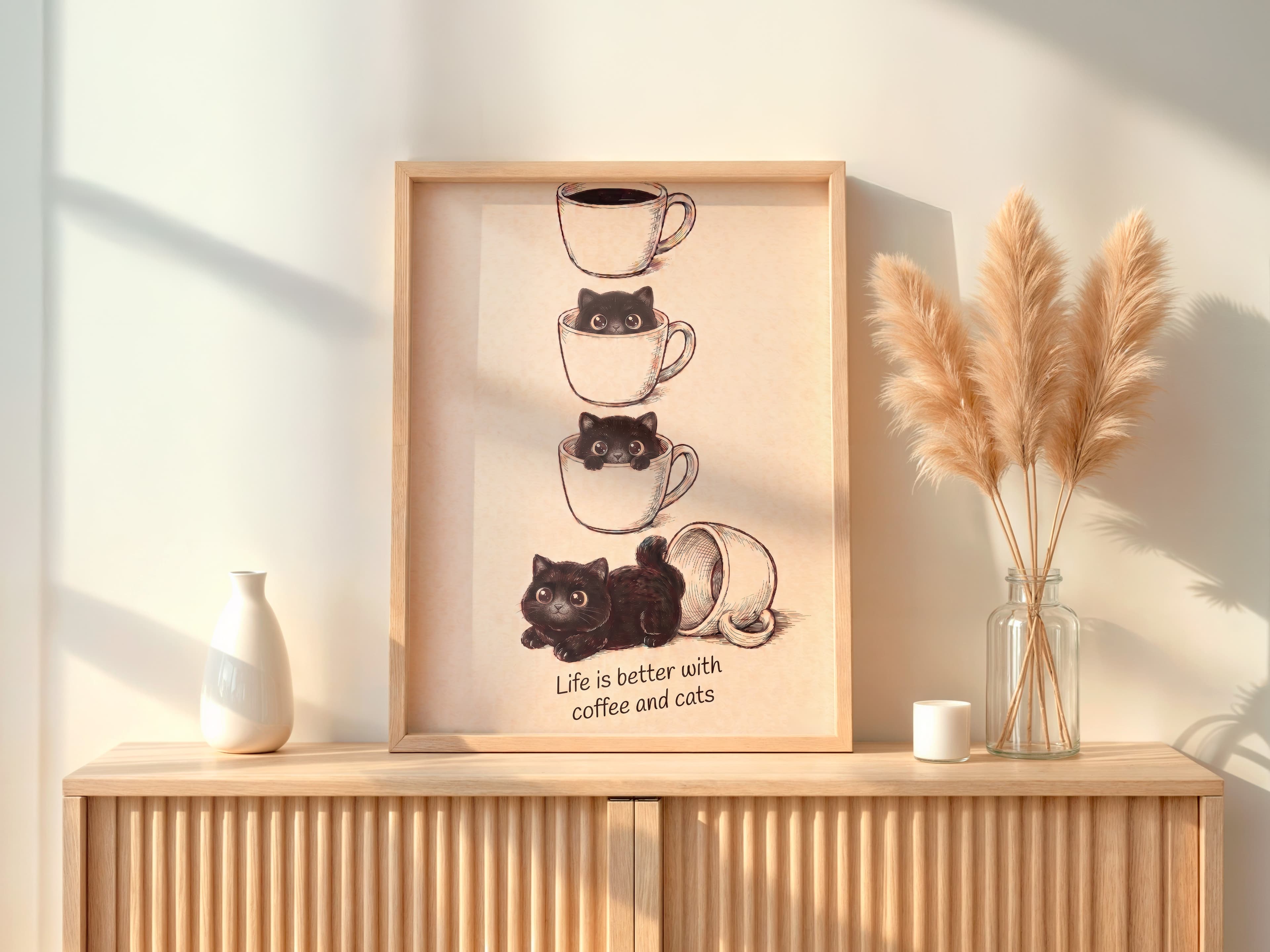 Black Cat Coffee Cup Poster