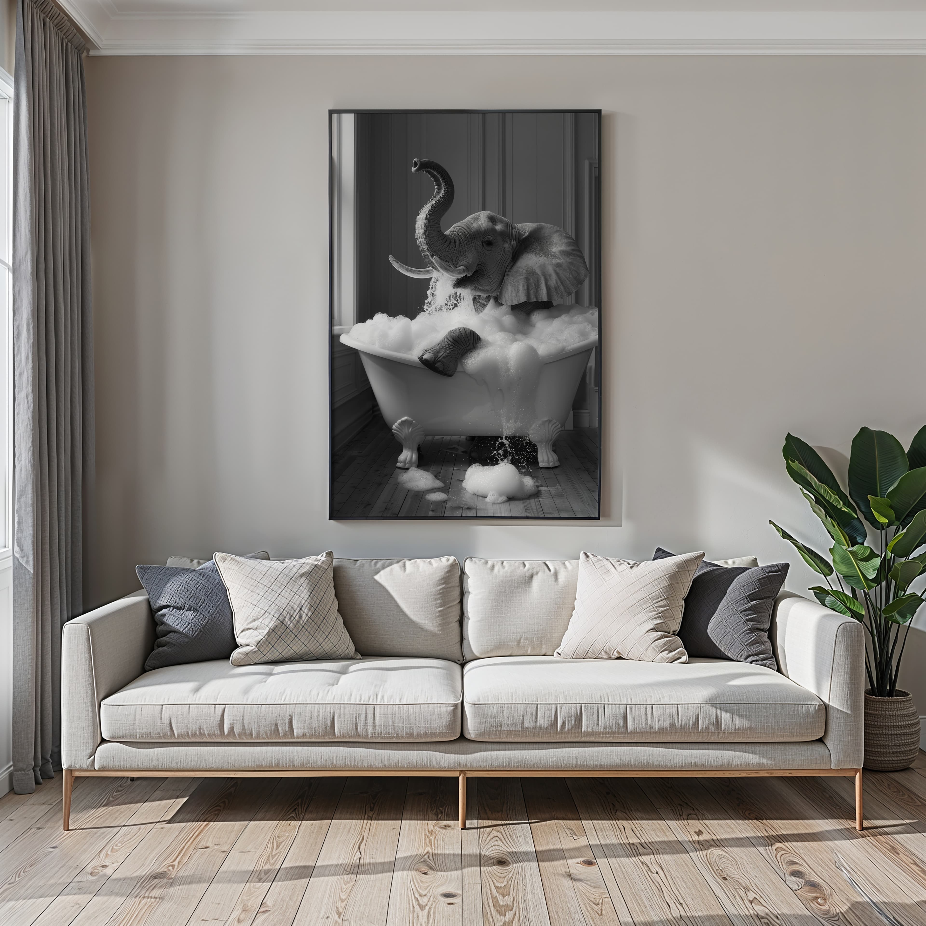 Elephant in Bathtub Print, Funny Bathroom Wall Art, Nursery Decor