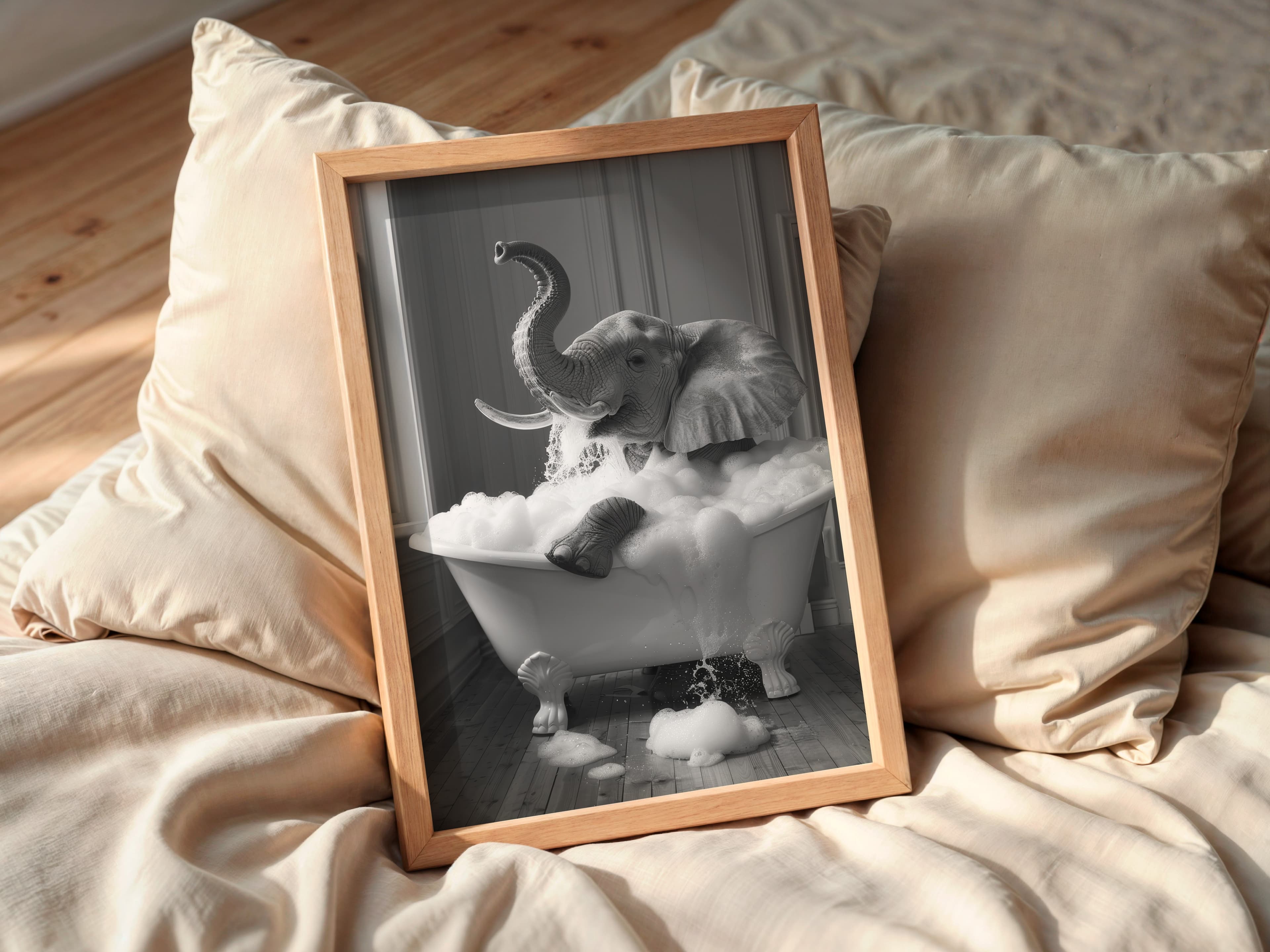 Elephant in Bathtub Print, Funny Bathroom Wall Art, Nursery Decor