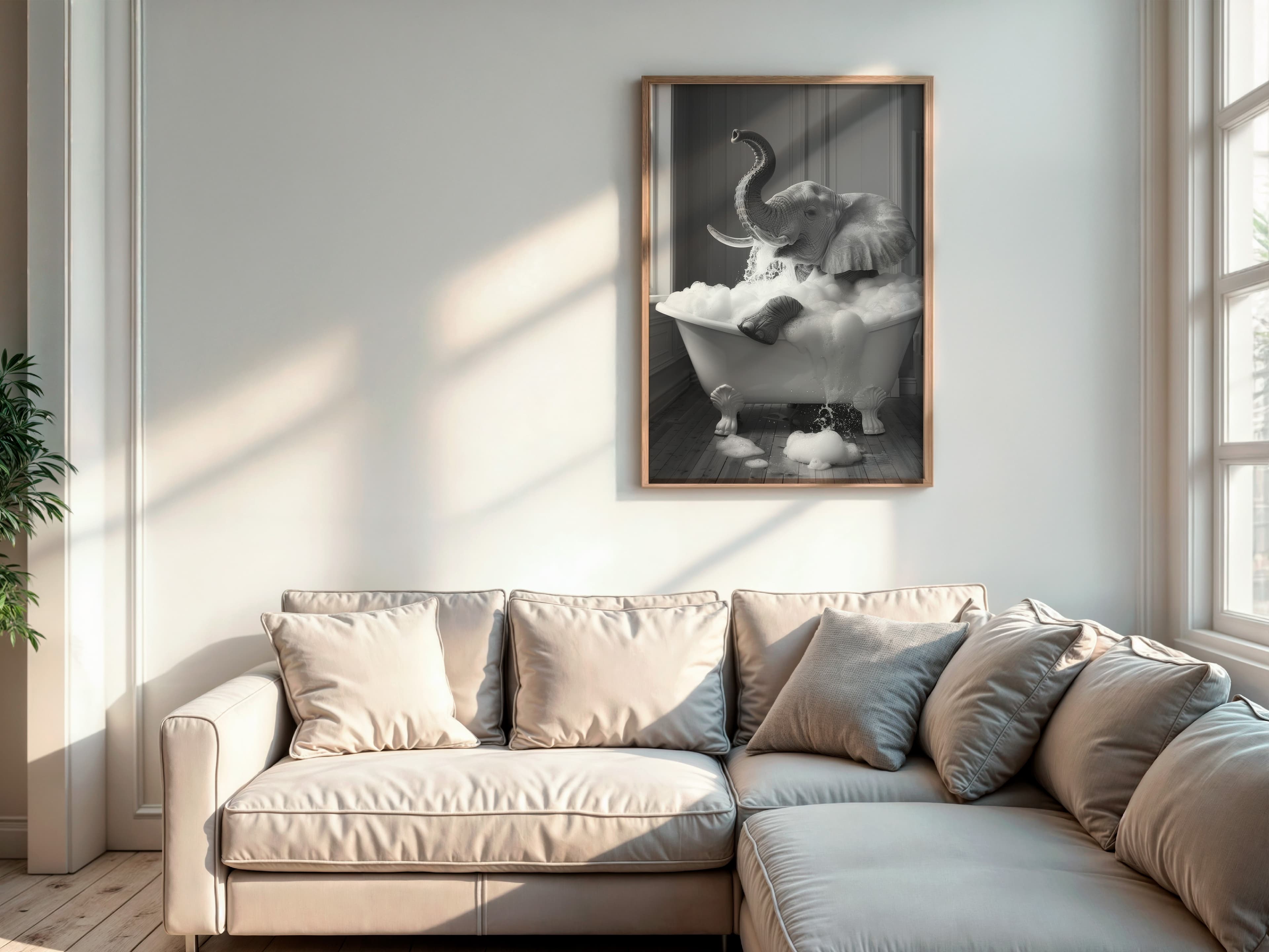 Elephant in Bathtub Print, Funny Bathroom Wall Art, Nursery Decor