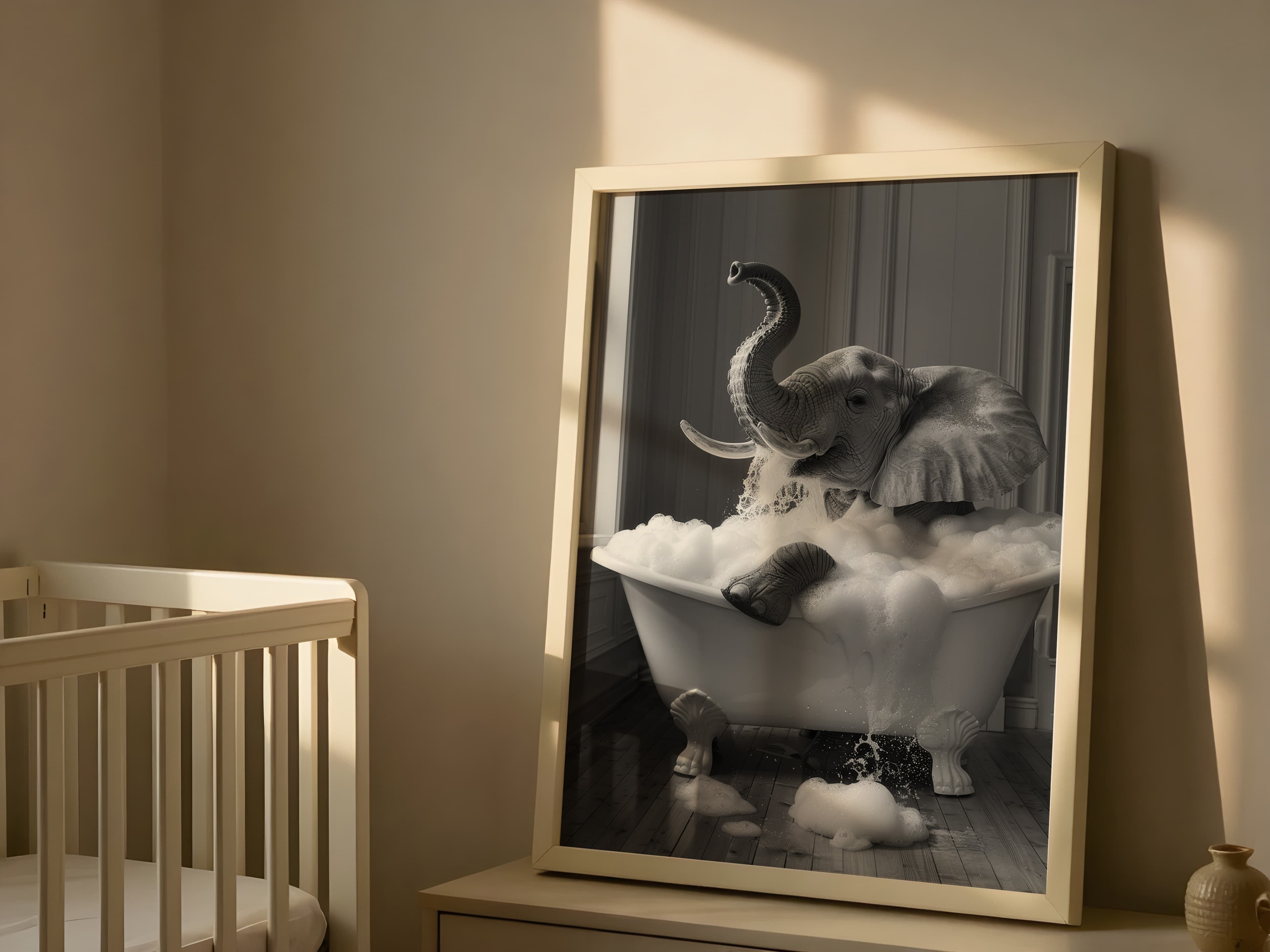 Elephant in Bathtub Print, Funny Bathroom Wall Art, Nursery Decor