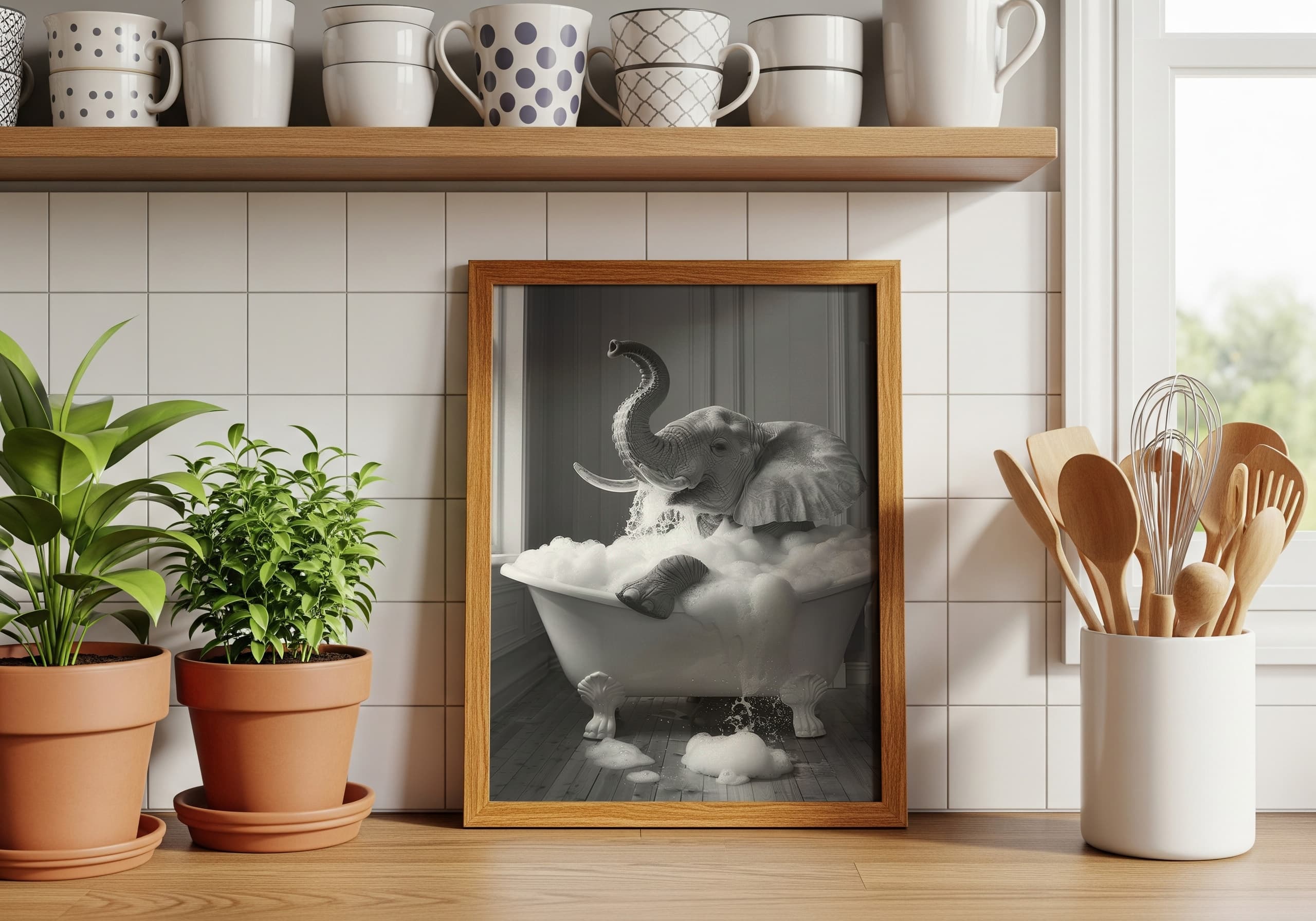 Elephant in Bathtub Print, Funny Bathroom Wall Art, Nursery Decor