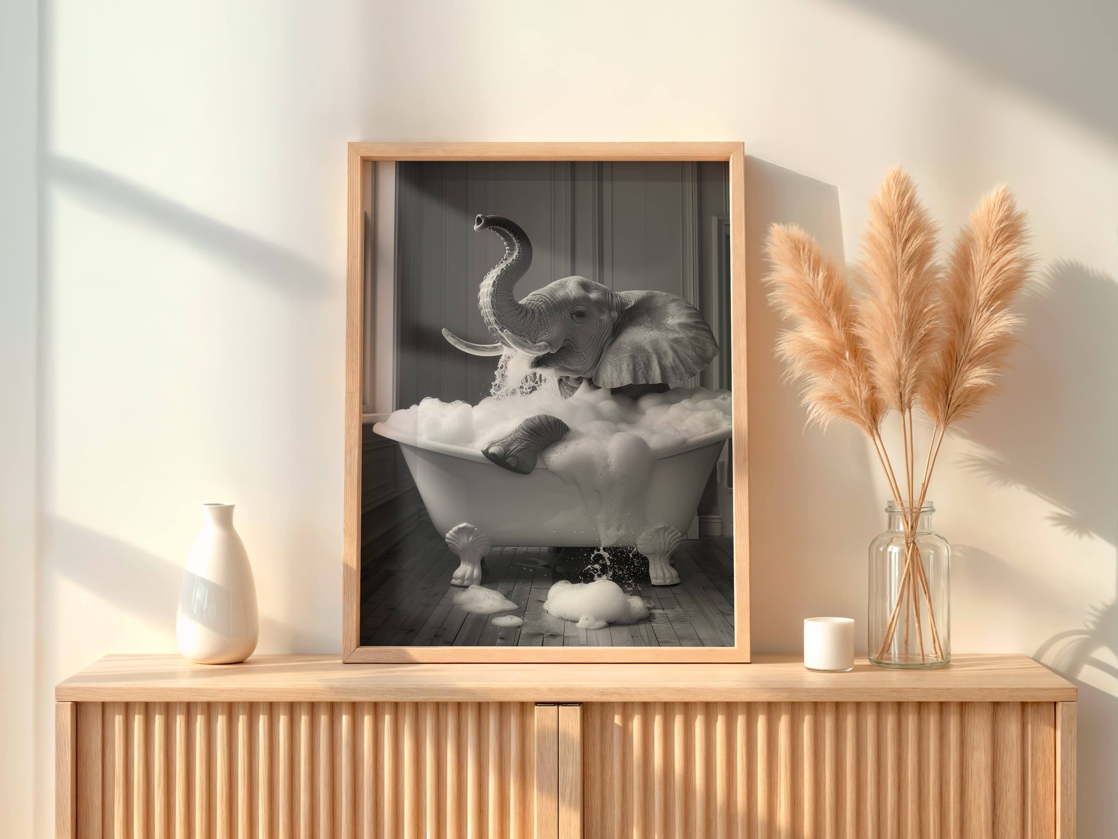 Elephant in Bathtub Print, Funny Bathroom Wall Art, Nursery Decor