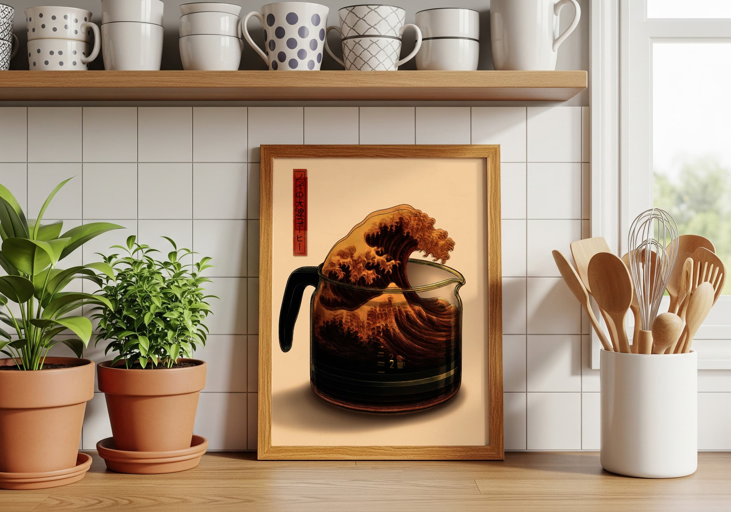 Japanese Wave Coffee Print – Minimalist Kitchen Art