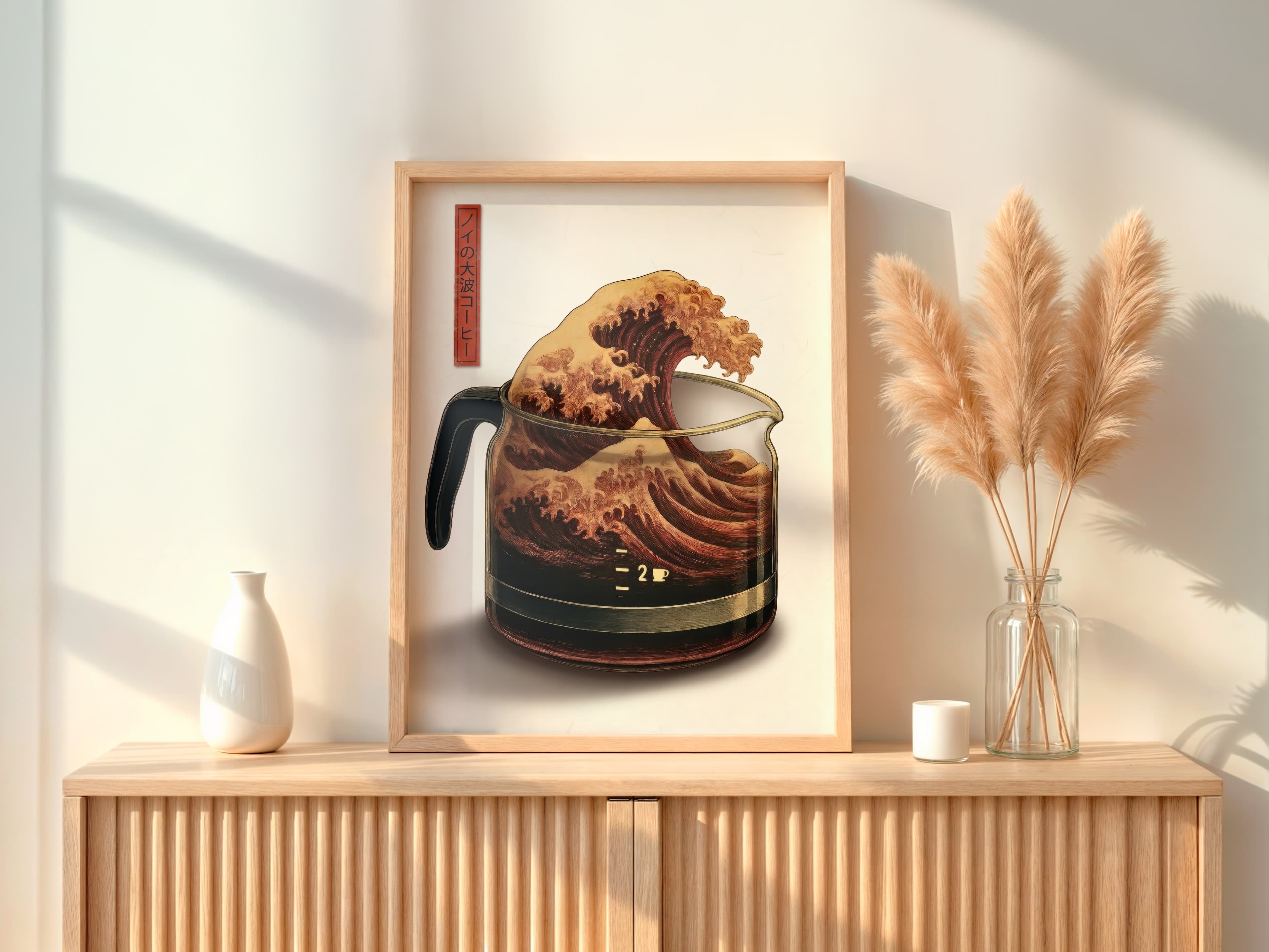 Japanese Wave Coffee Print – Minimalist Kitchen Art