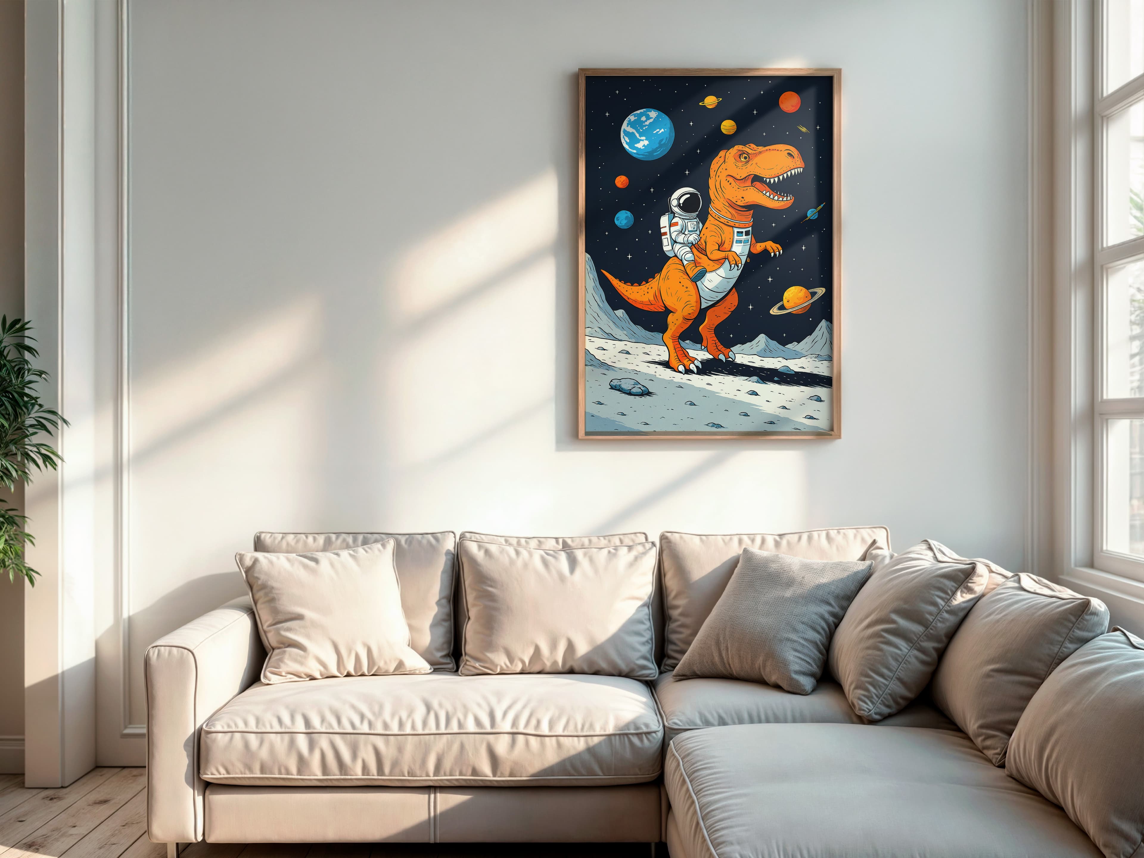 Astronaut Riding T-Rex Space Poster