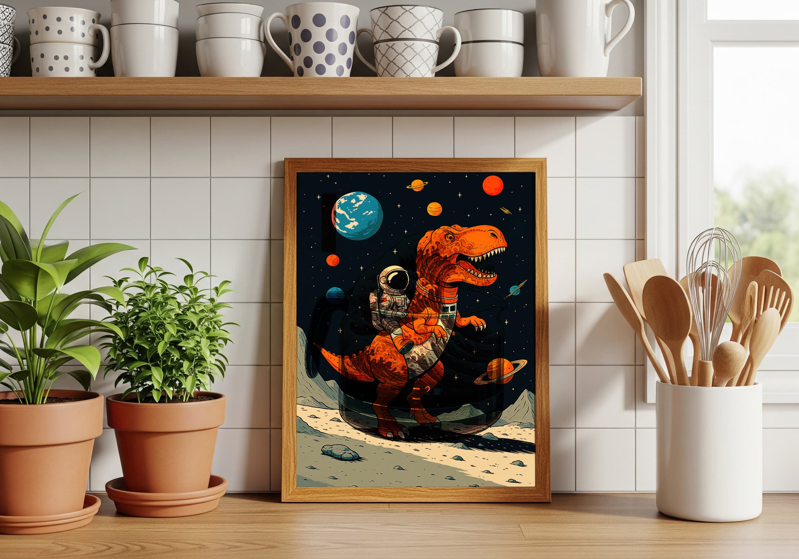 Astronaut Riding T-Rex Space Poster