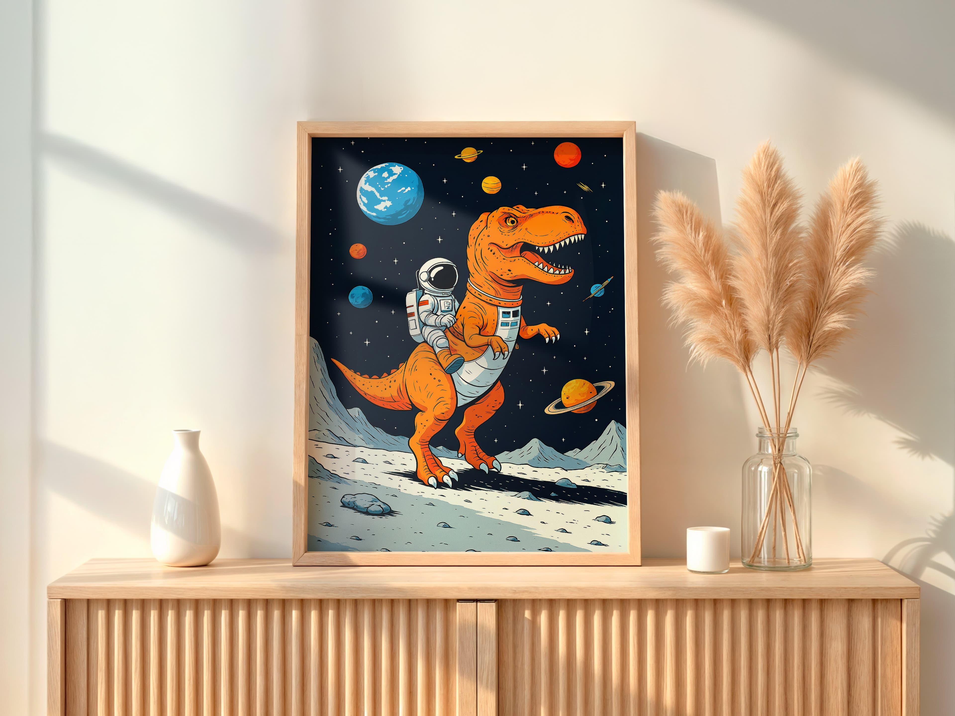 Astronaut Riding T-Rex Space Poster