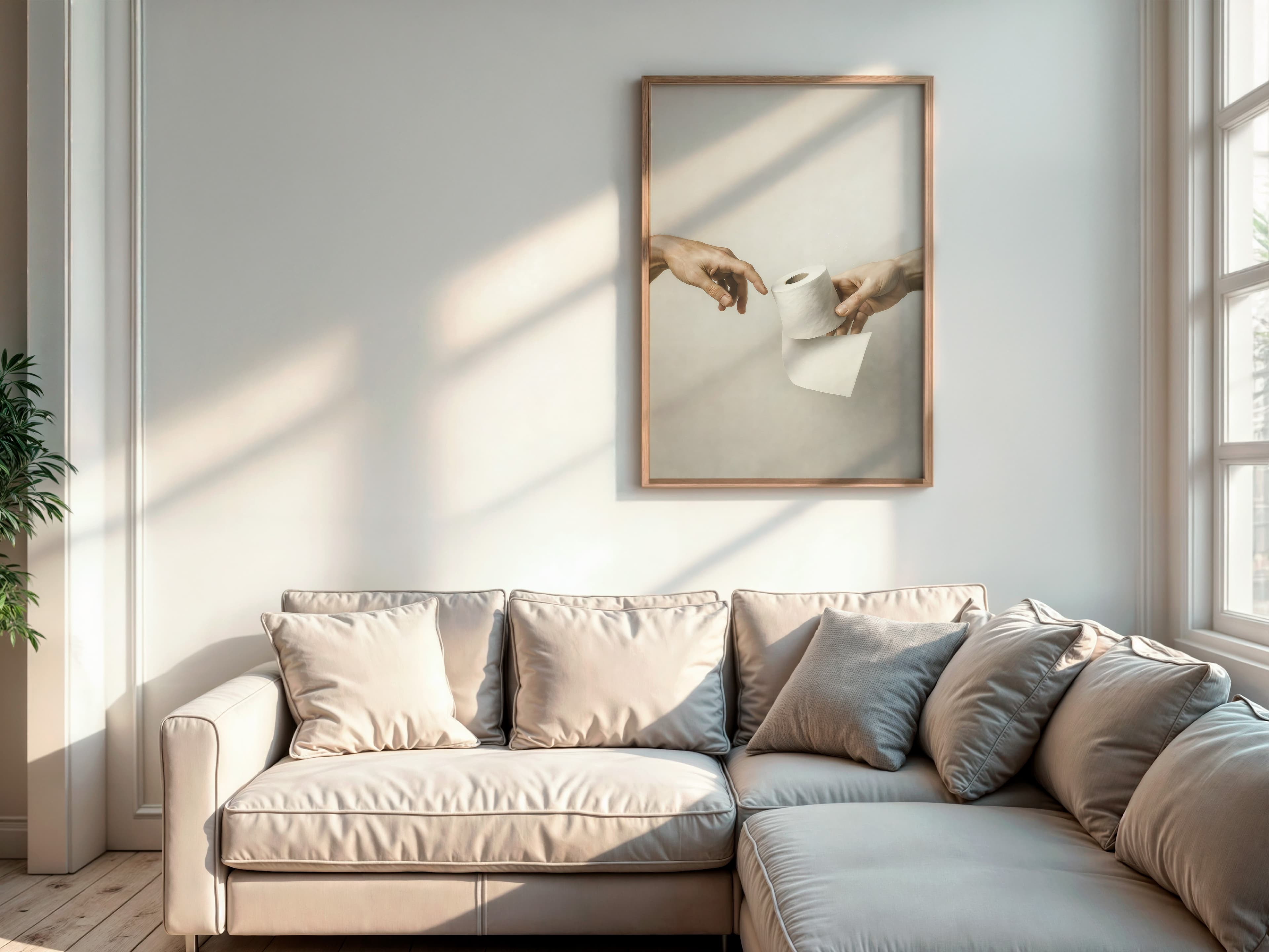 Michelangelo Creation Parody Poster, Toilet Paper Humor Art, Powder Room Decor