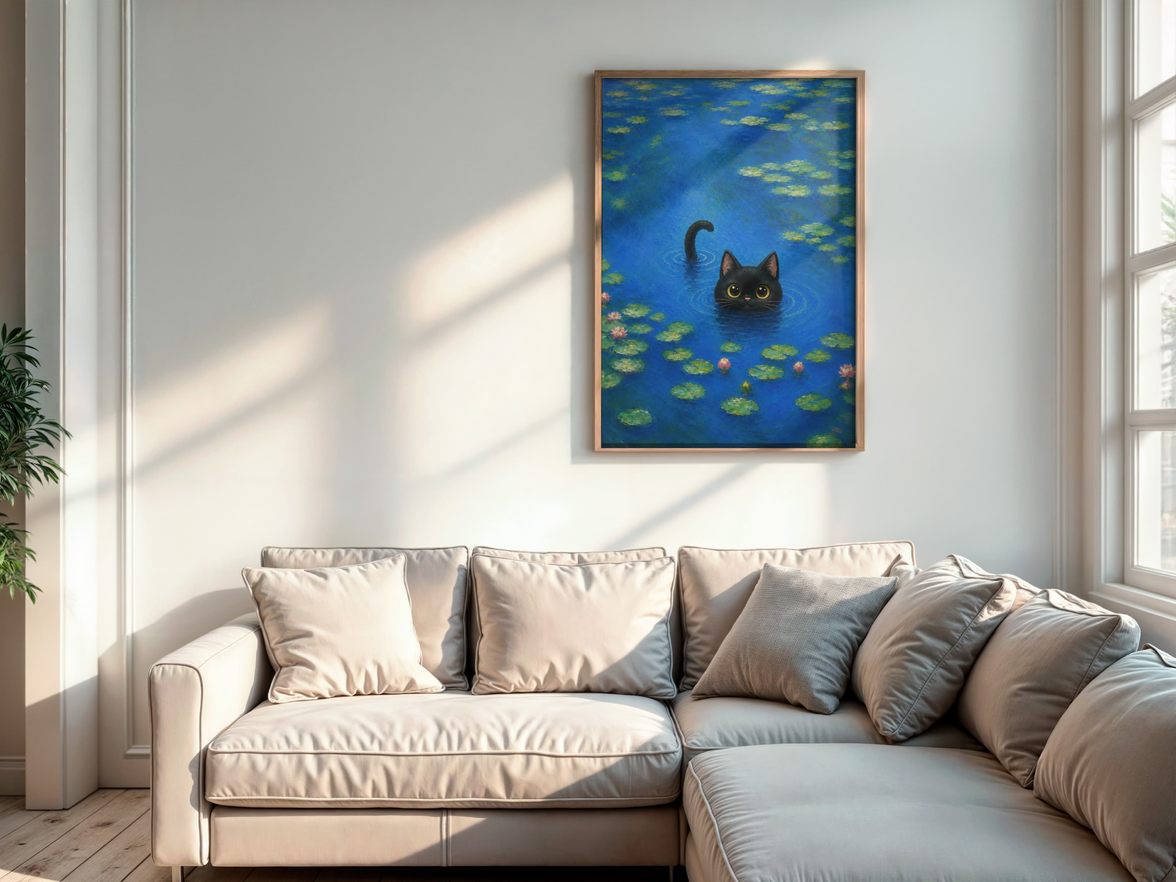 Black Cat Water Lily Pond Art