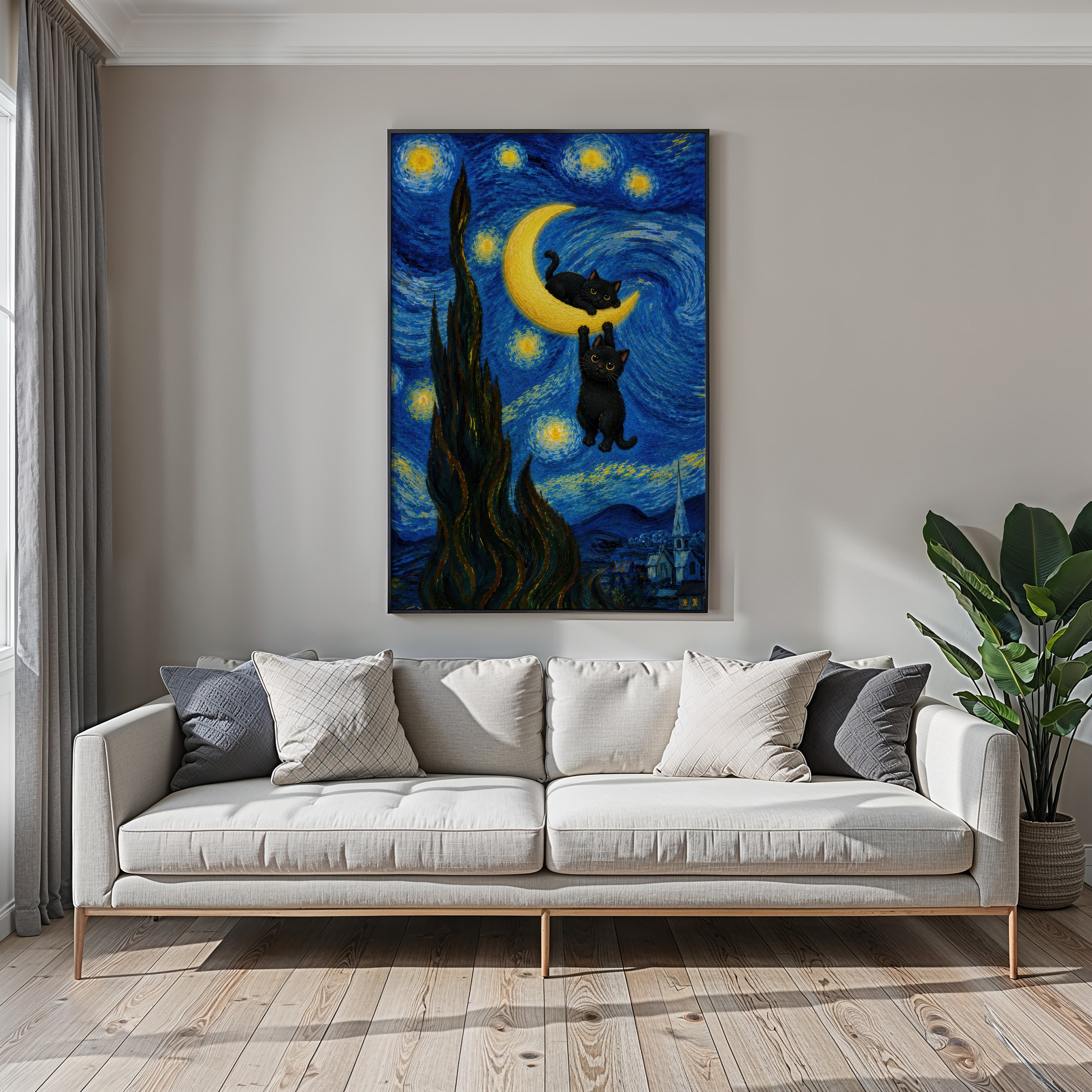 Black Cat Moon Print