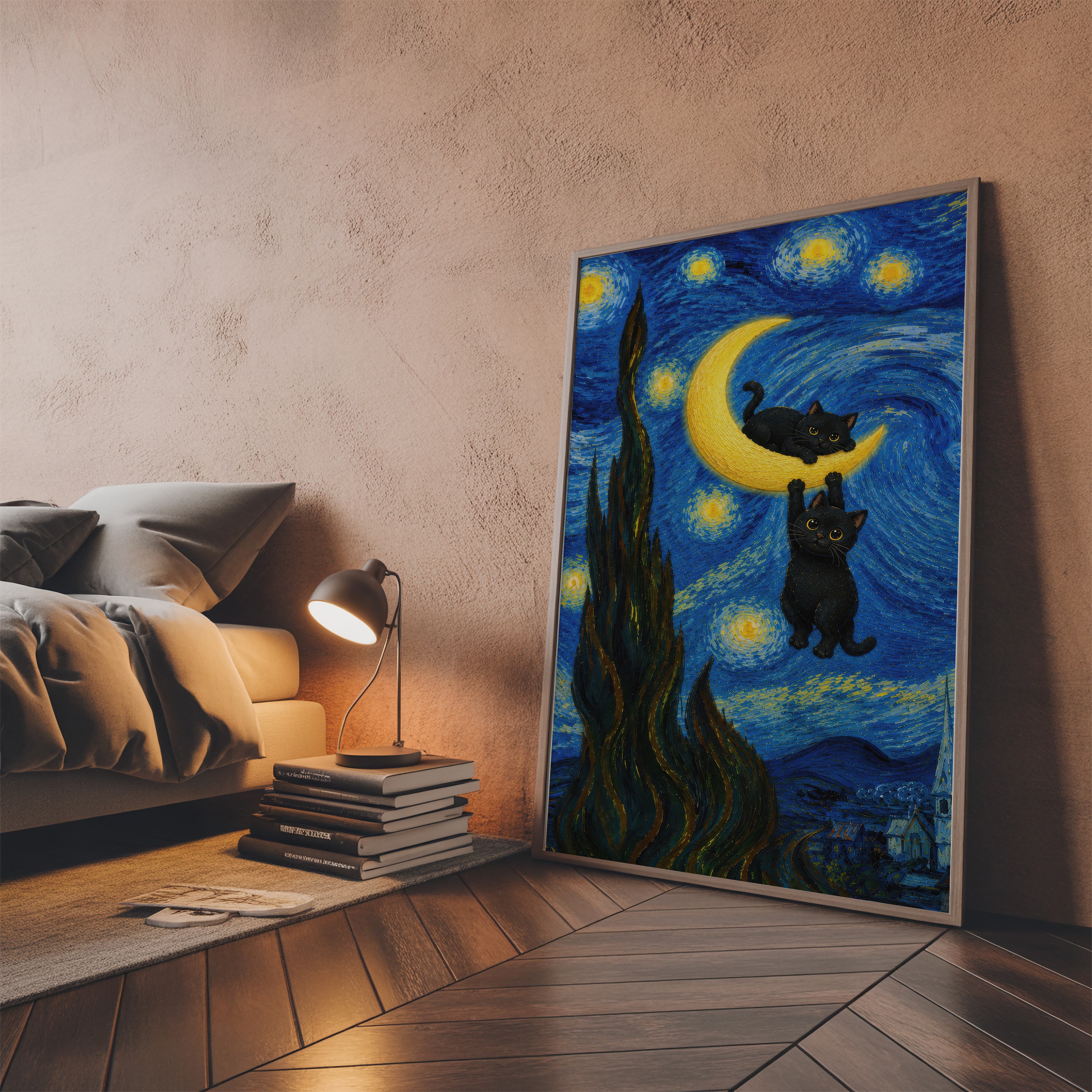 Black Cat Moon Print