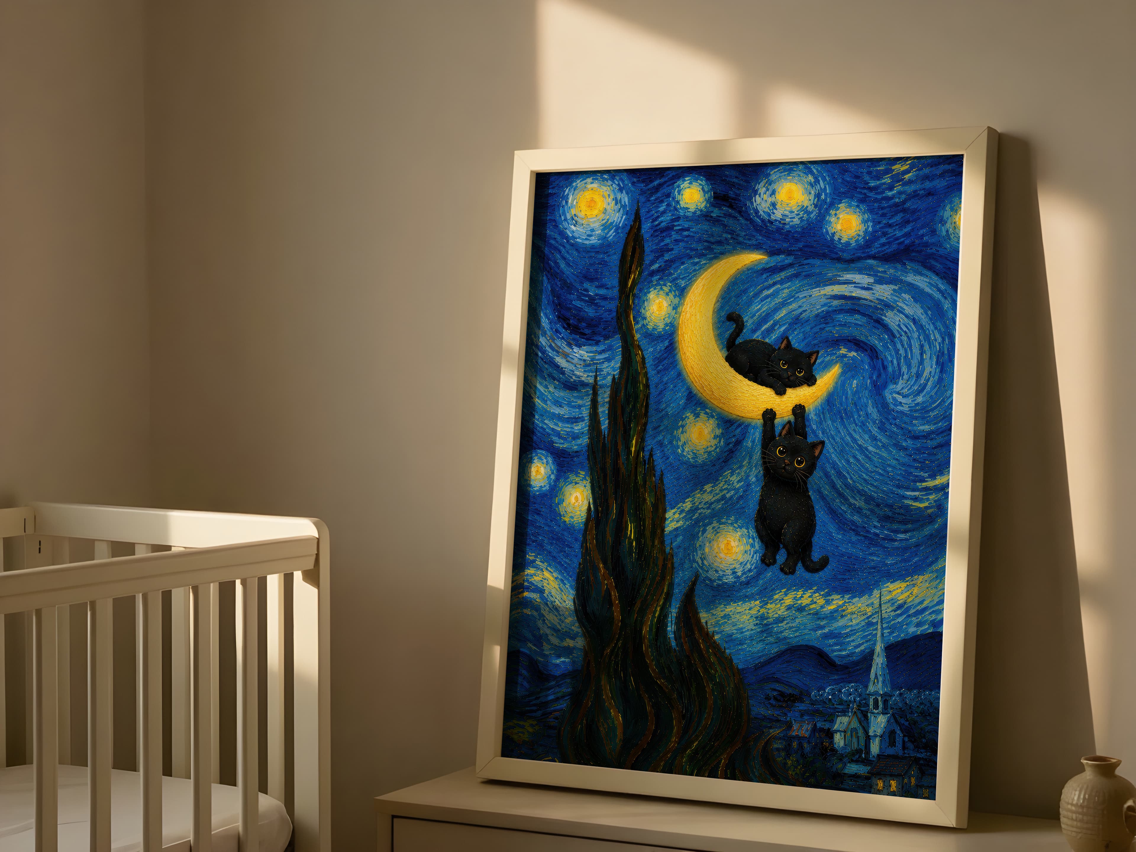 Black Cat Moon Print