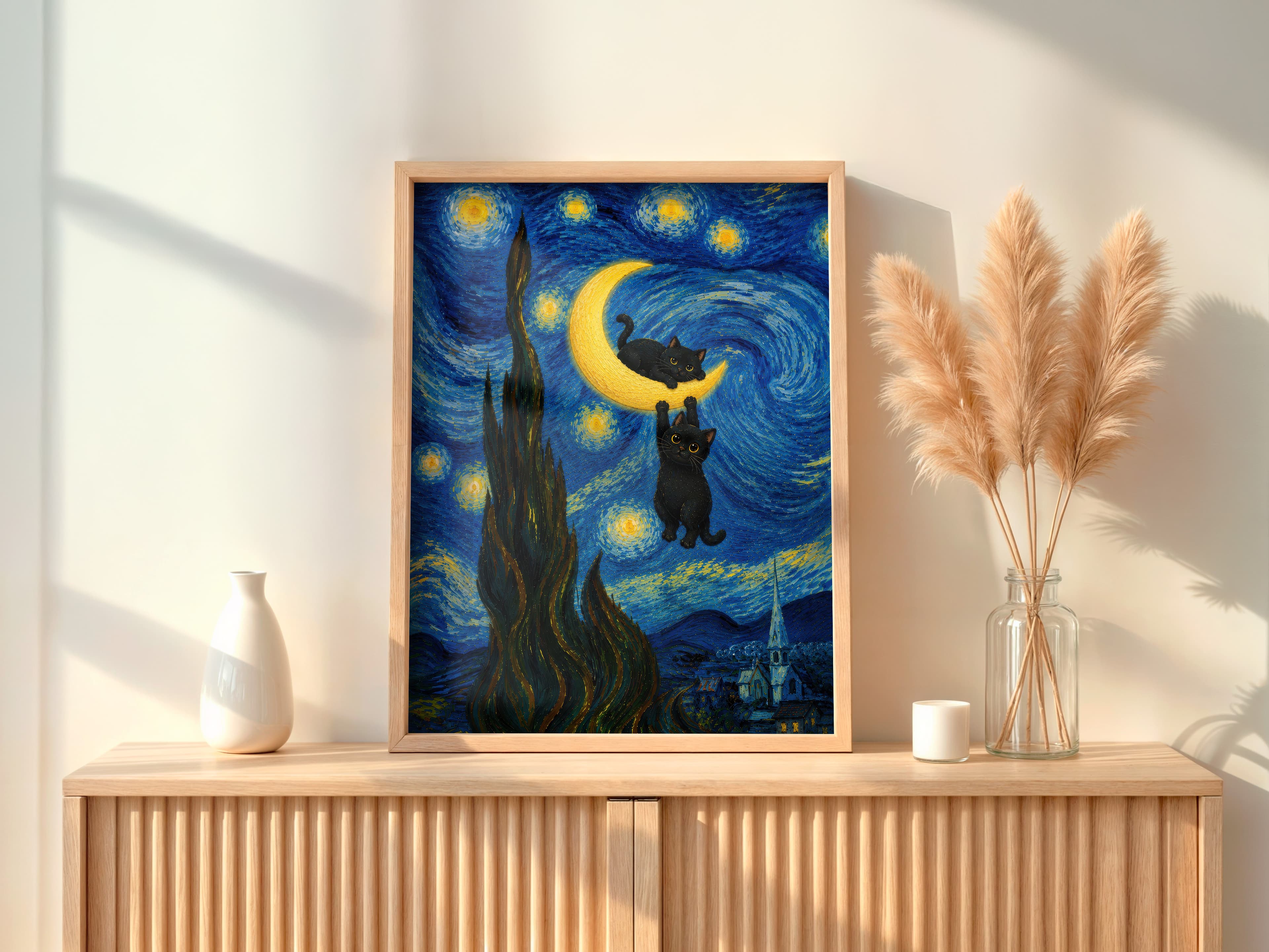 Black Cat Moon Print