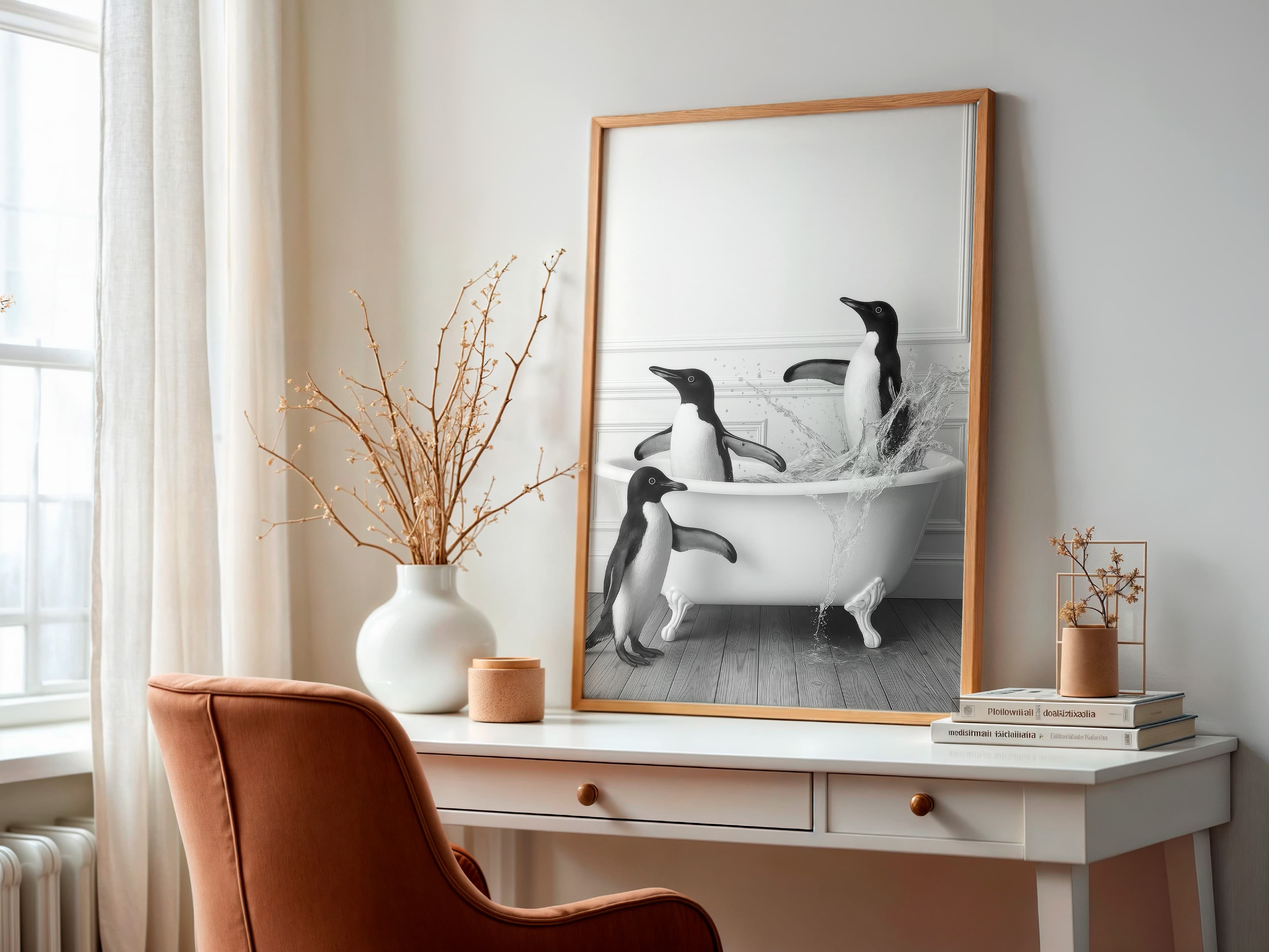 Penguin Bathtub Print