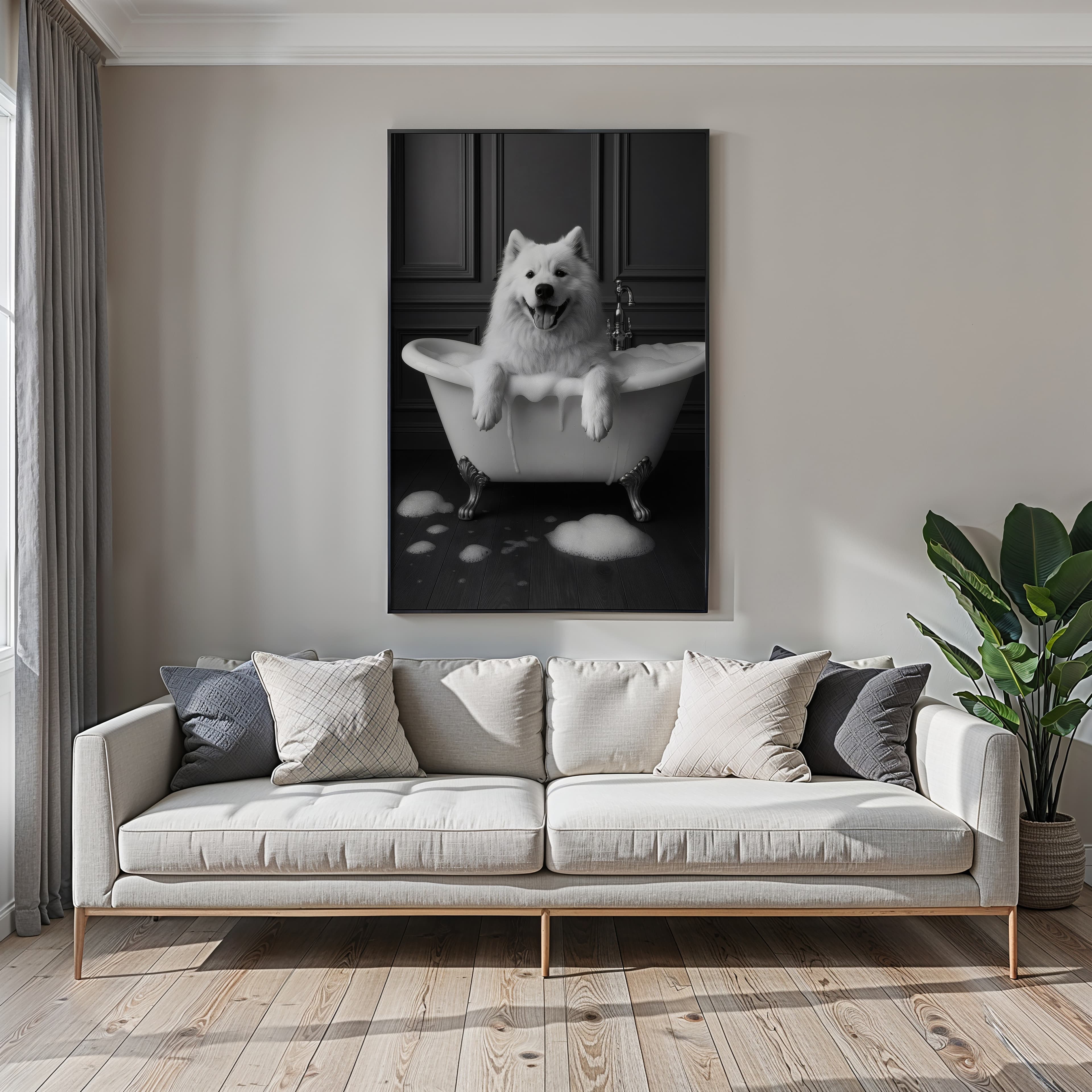 Dog in Bathtub Print, Funny Bathroom Wall Art, Animal Humor Poster