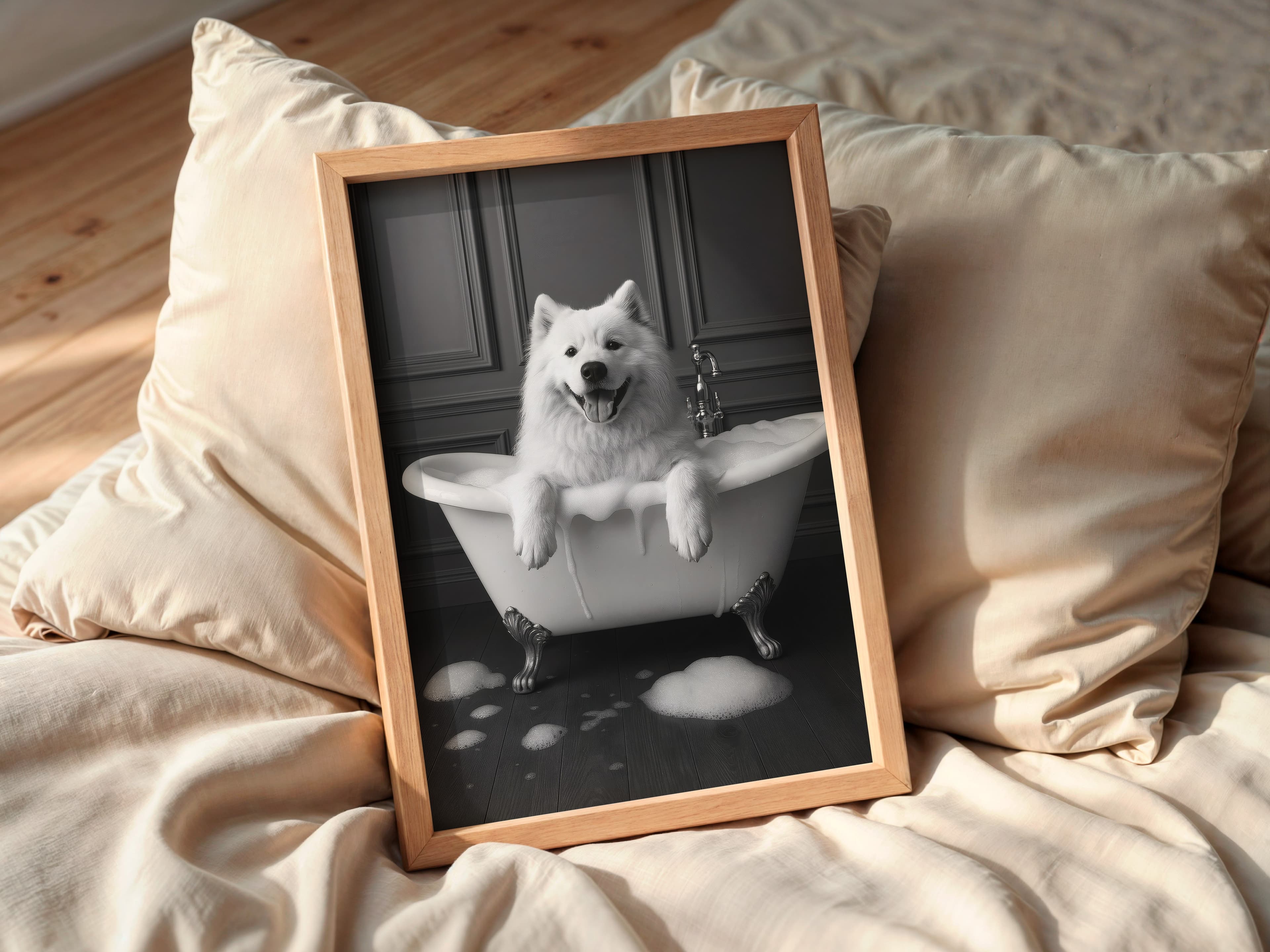 Dog in Bathtub Print, Funny Bathroom Wall Art, Animal Humor Poster