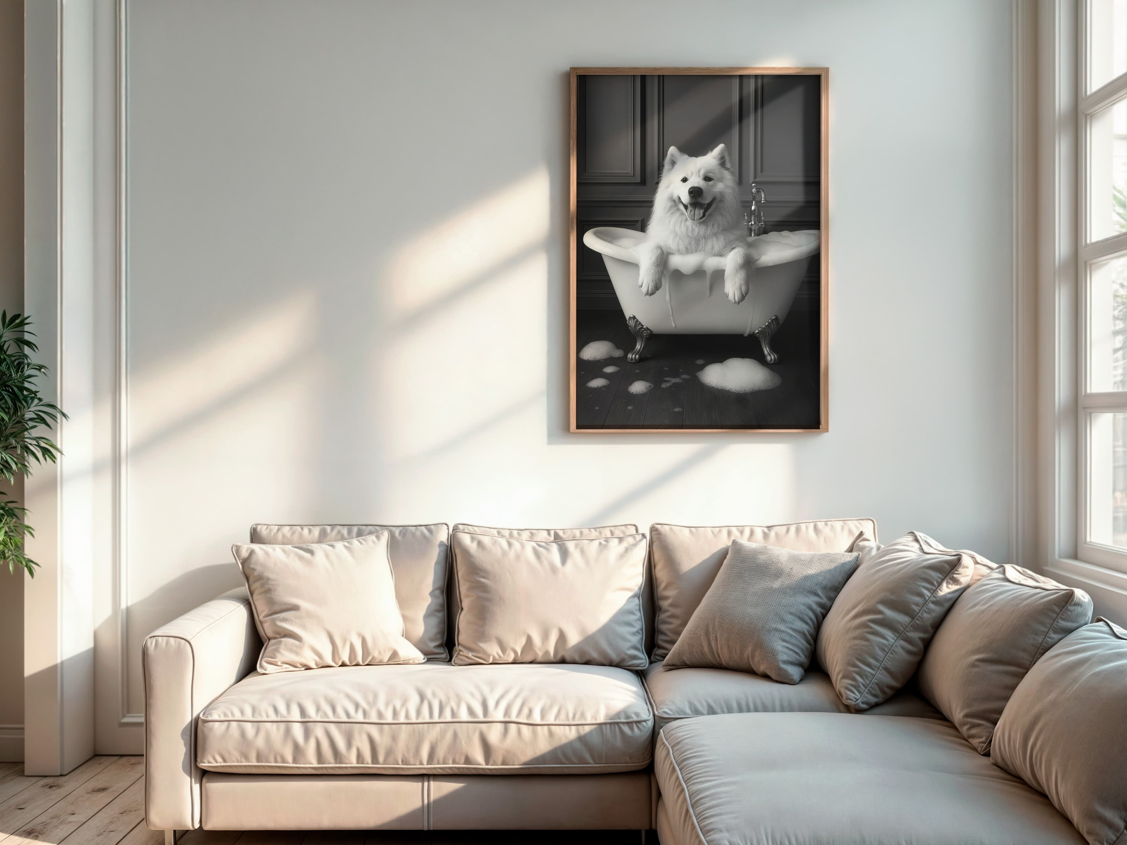 Dog in Bathtub Print, Funny Bathroom Wall Art, Animal Humor Poster