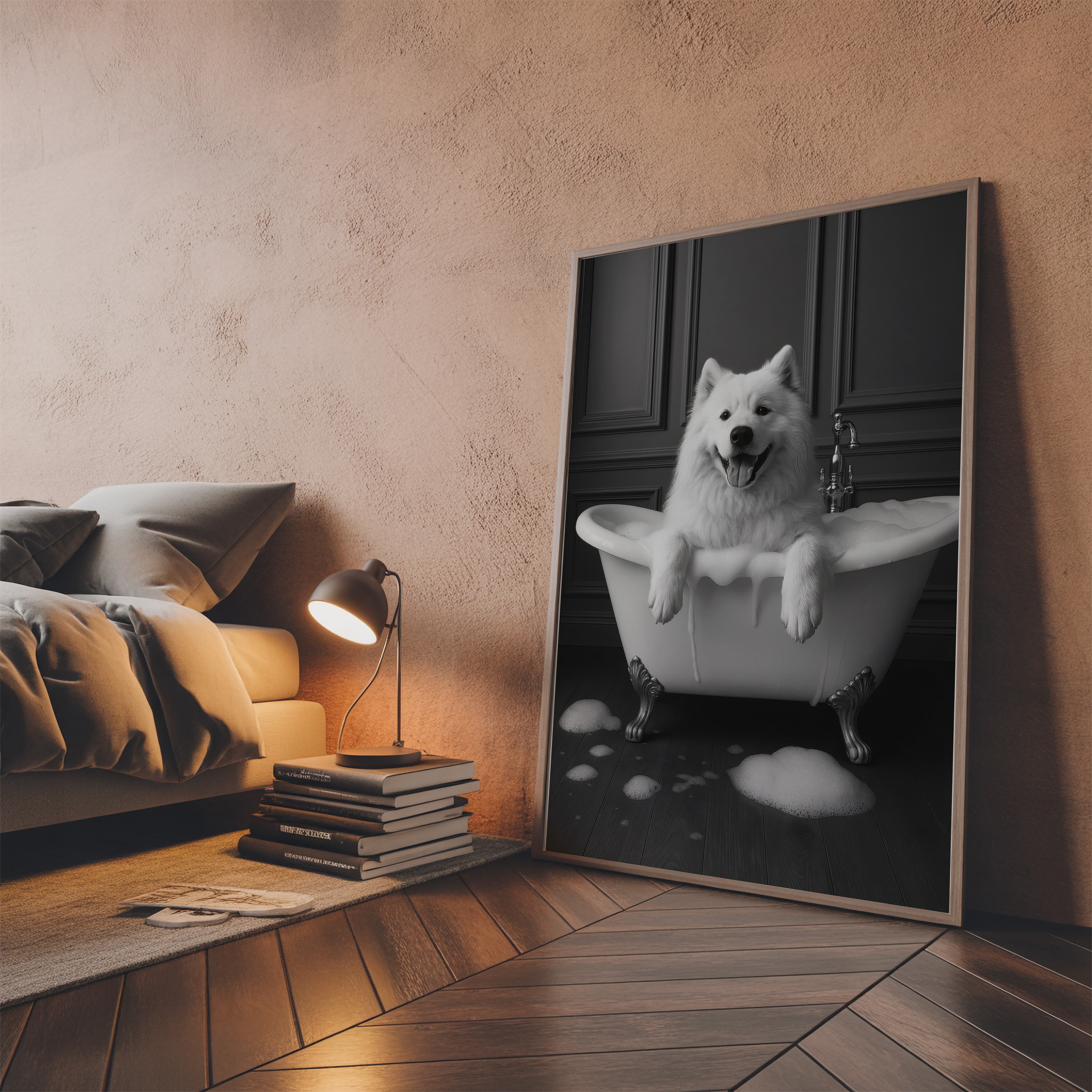 Dog in Bathtub Print, Funny Bathroom Wall Art, Animal Humor Poster