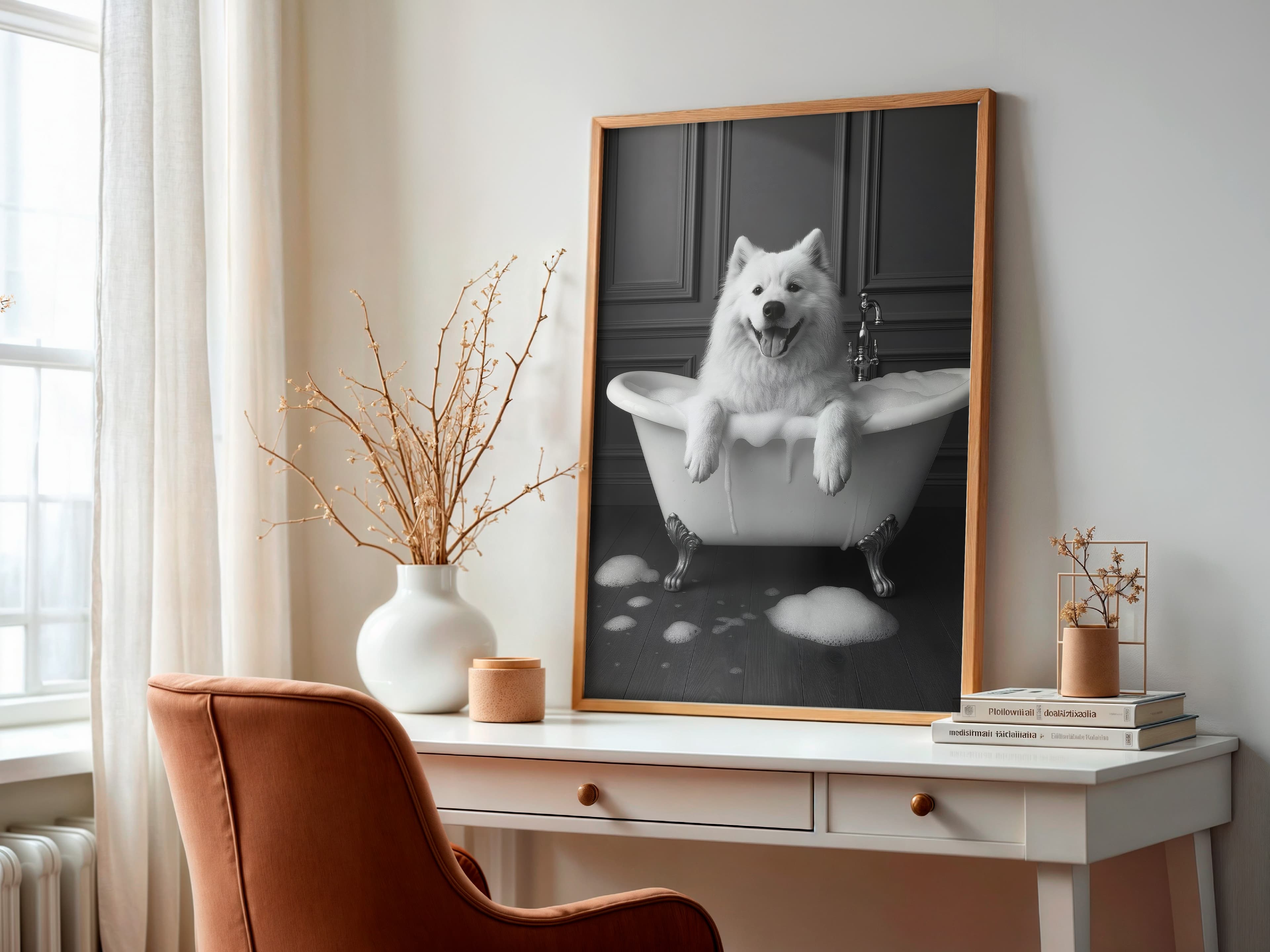Dog in Bathtub Print, Funny Bathroom Wall Art, Animal Humor Poster