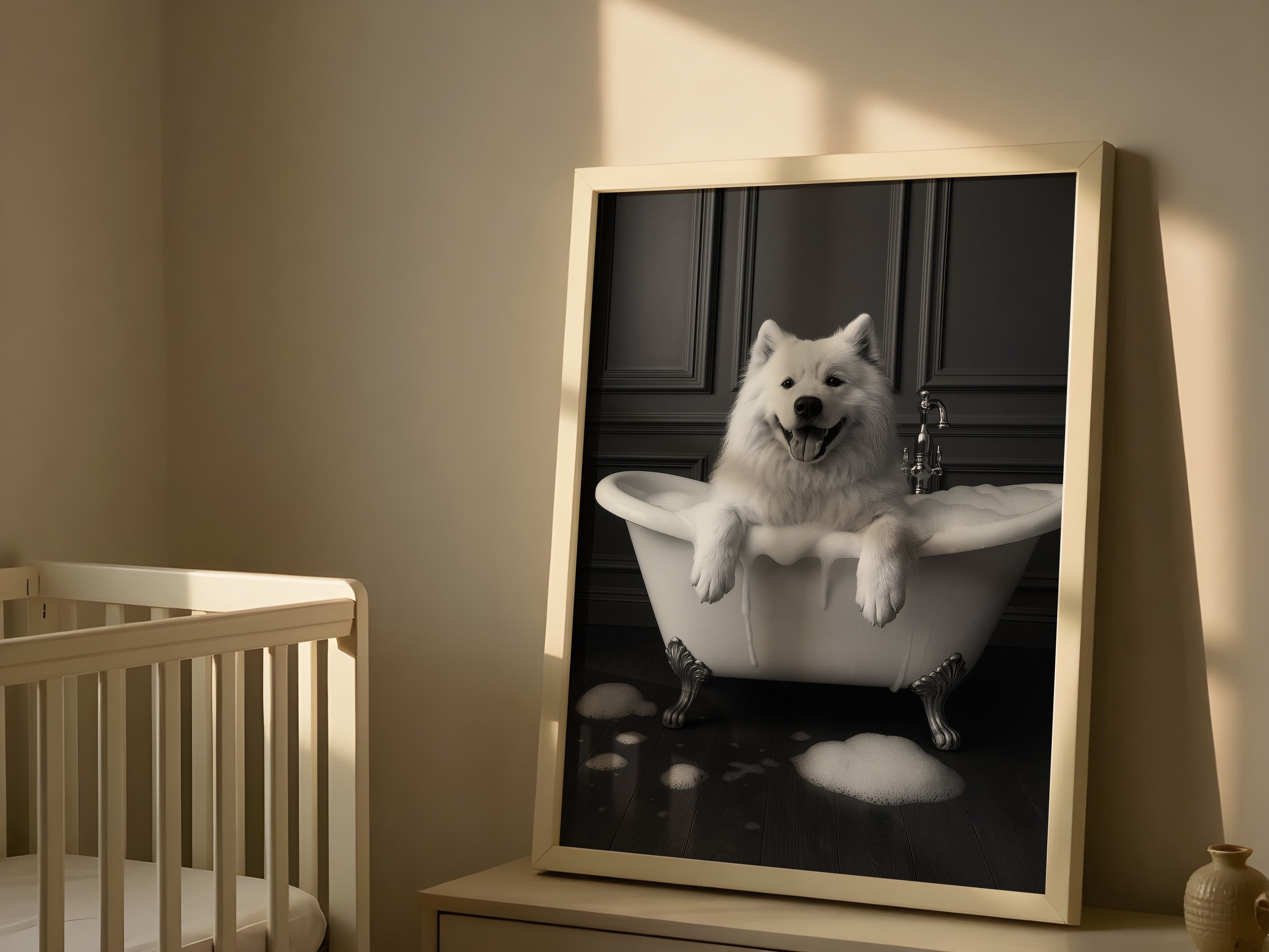 Dog in Bathtub Print, Funny Bathroom Wall Art, Animal Humor Poster