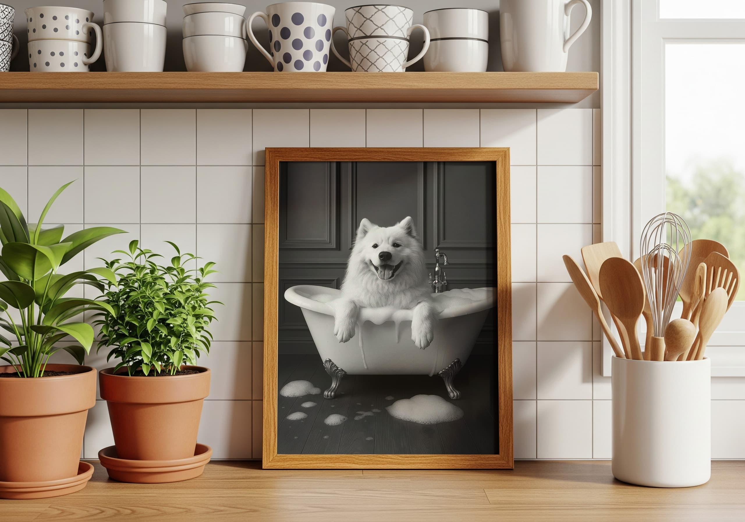 Dog in Bathtub Print, Funny Bathroom Wall Art, Animal Humor Poster