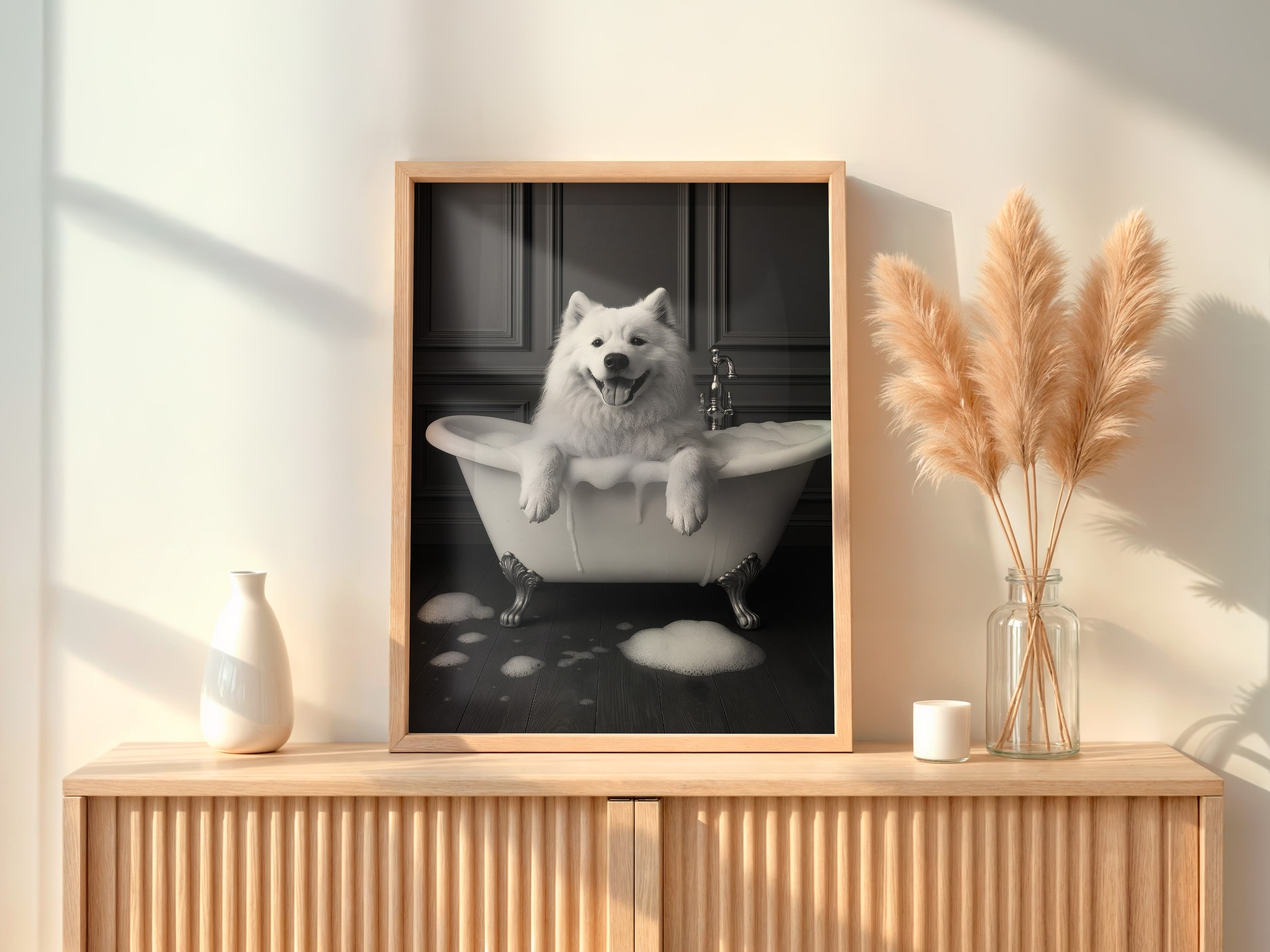 Dog in Bathtub Print, Funny Bathroom Wall Art, Animal Humor Poster