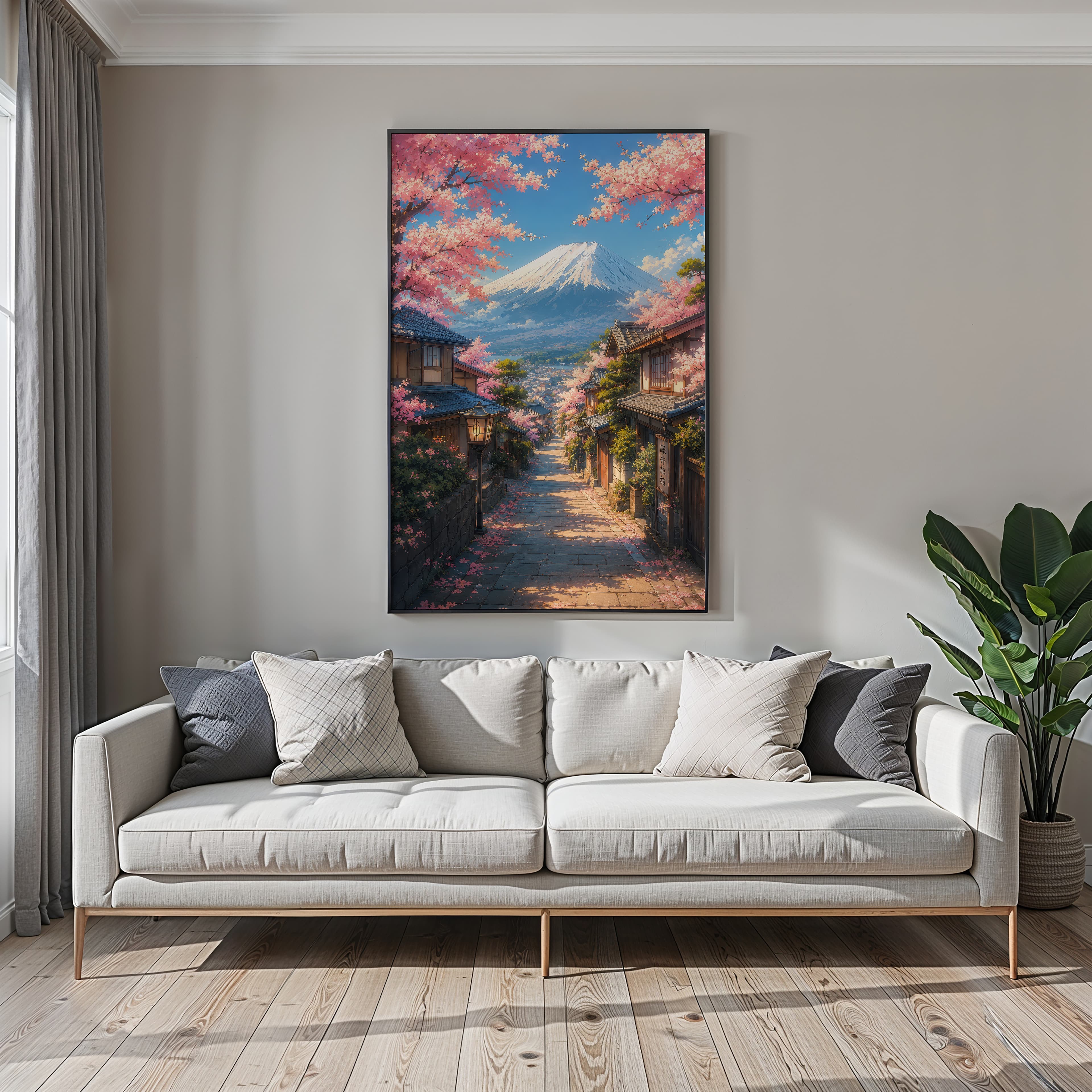 Cherry Blossom Street Mount Fuji Print