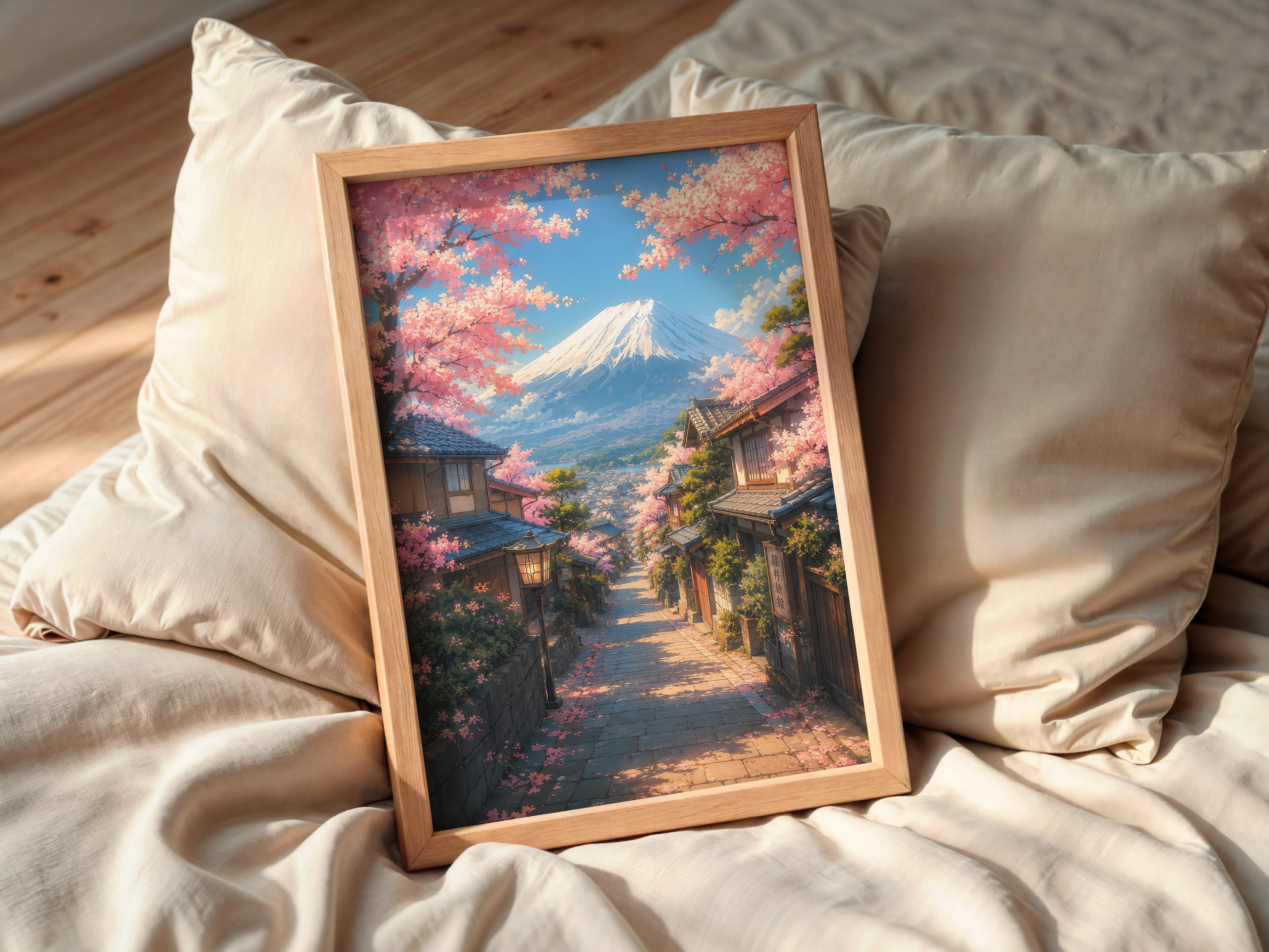 Cherry Blossom Street Mount Fuji Print