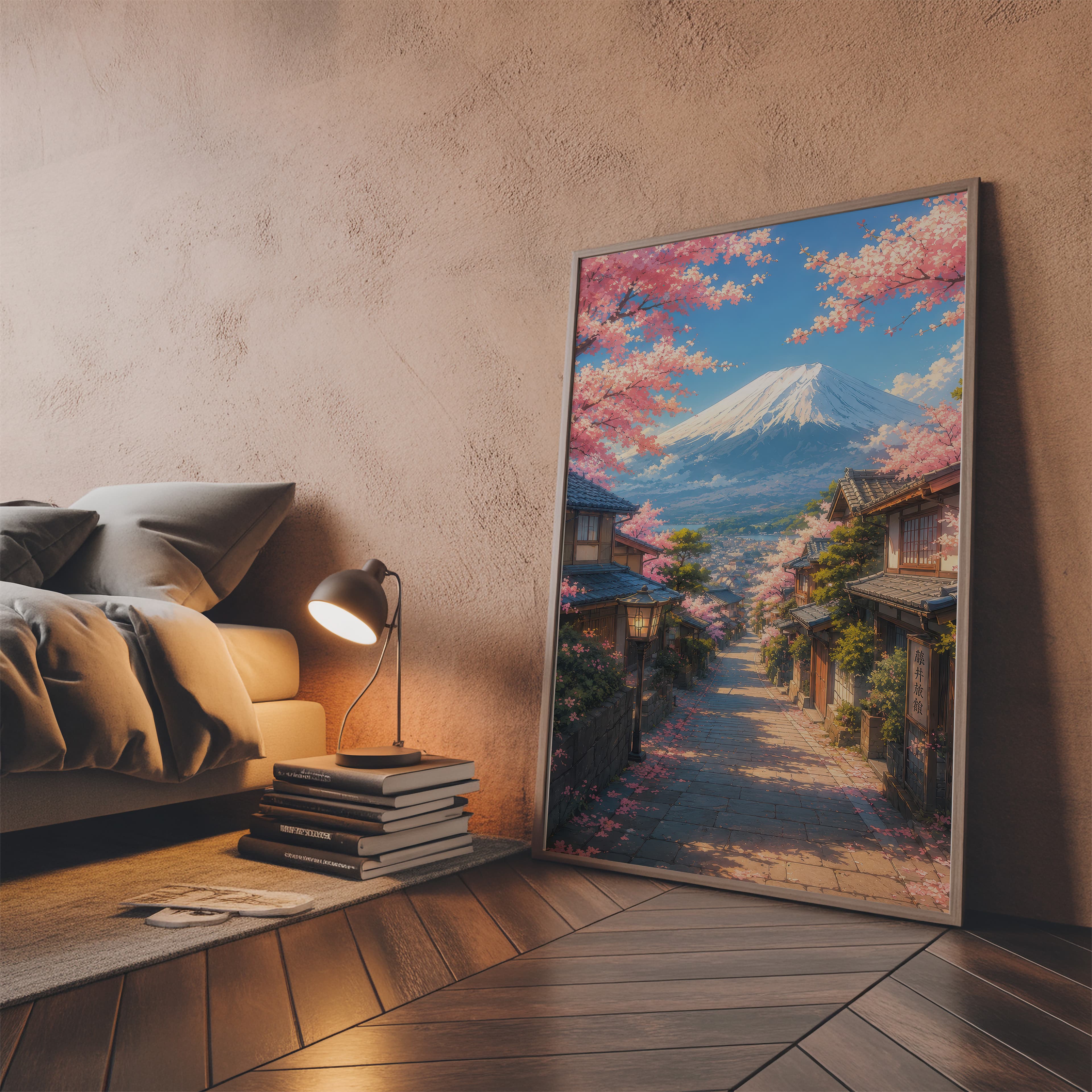 Cherry Blossom Street Mount Fuji Print