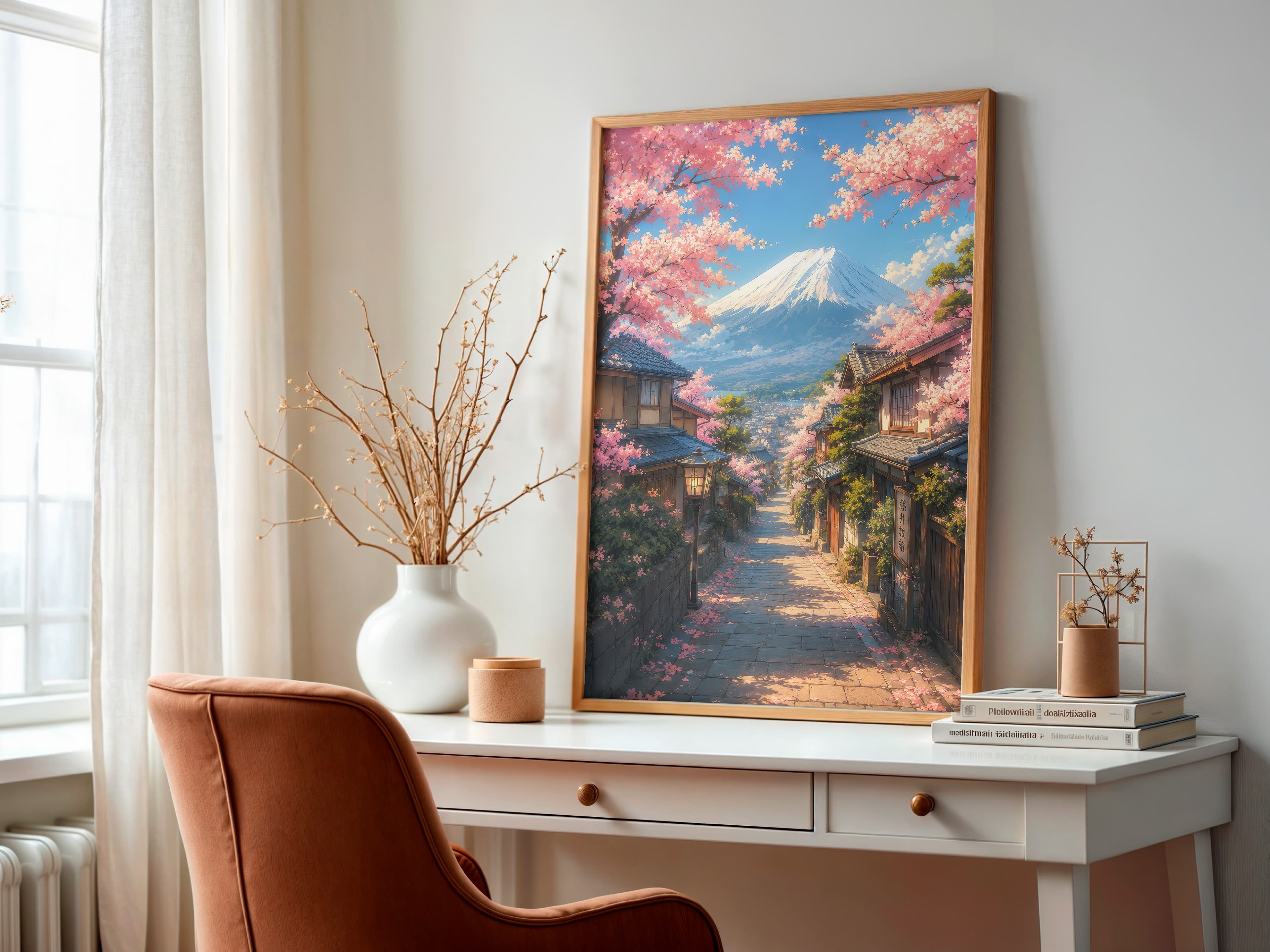 Cherry Blossom Street Mount Fuji Print