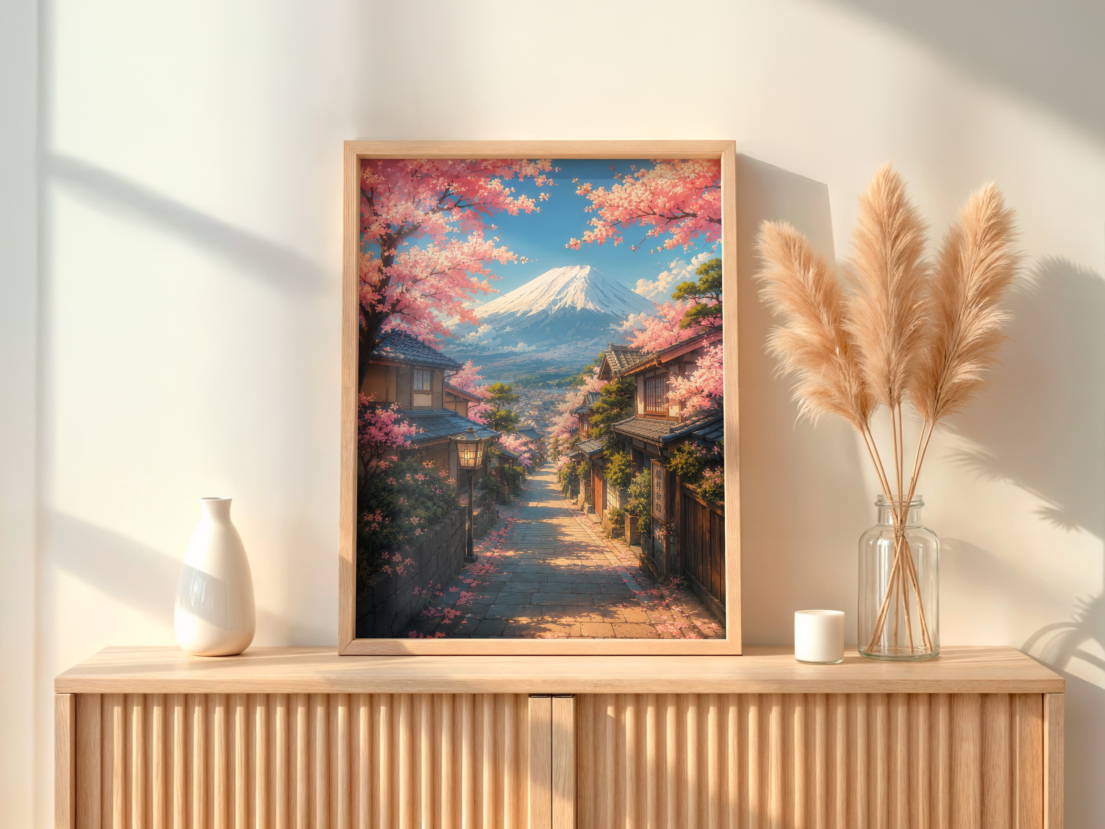 Cherry Blossom Street Mount Fuji Print