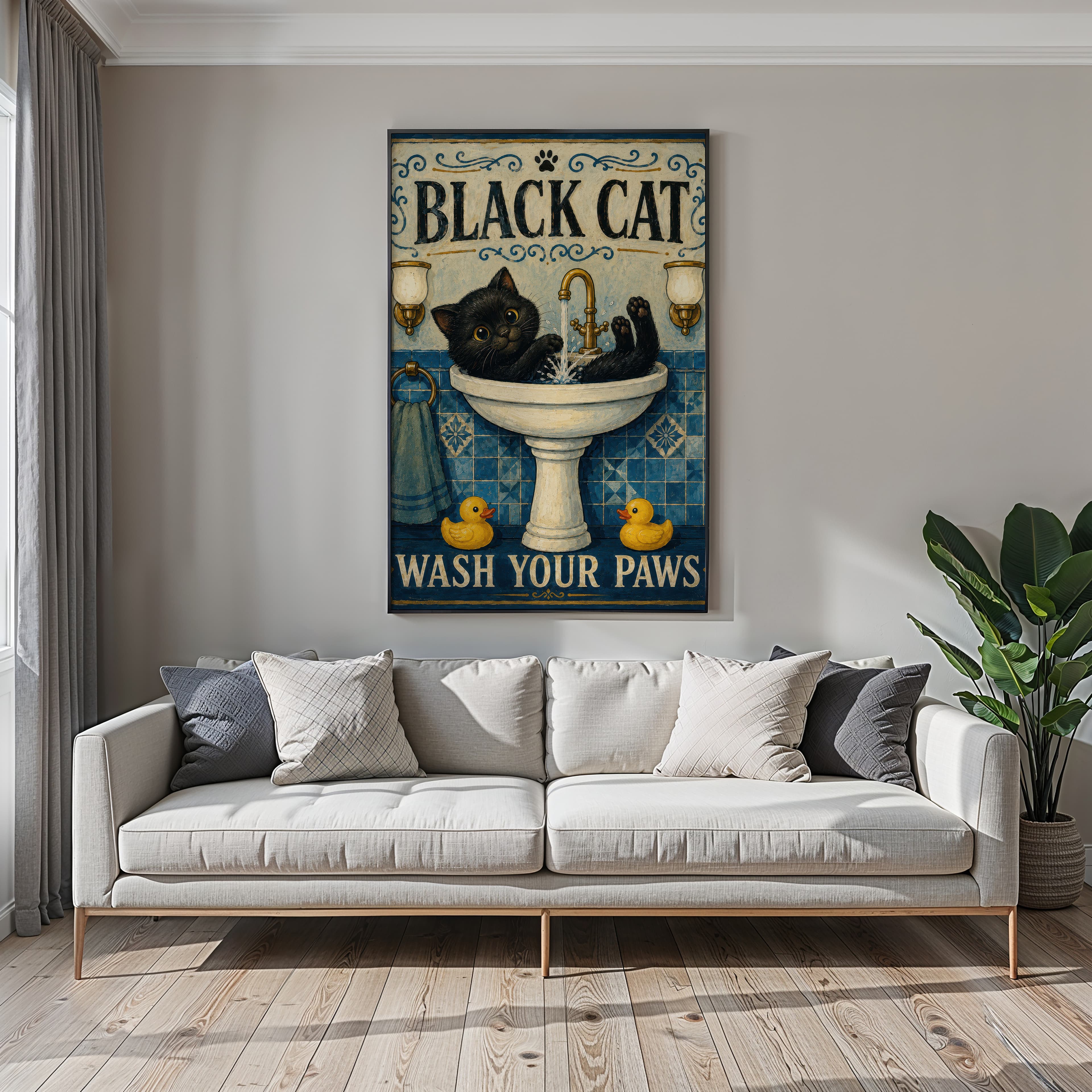 Black Cat Sink Print