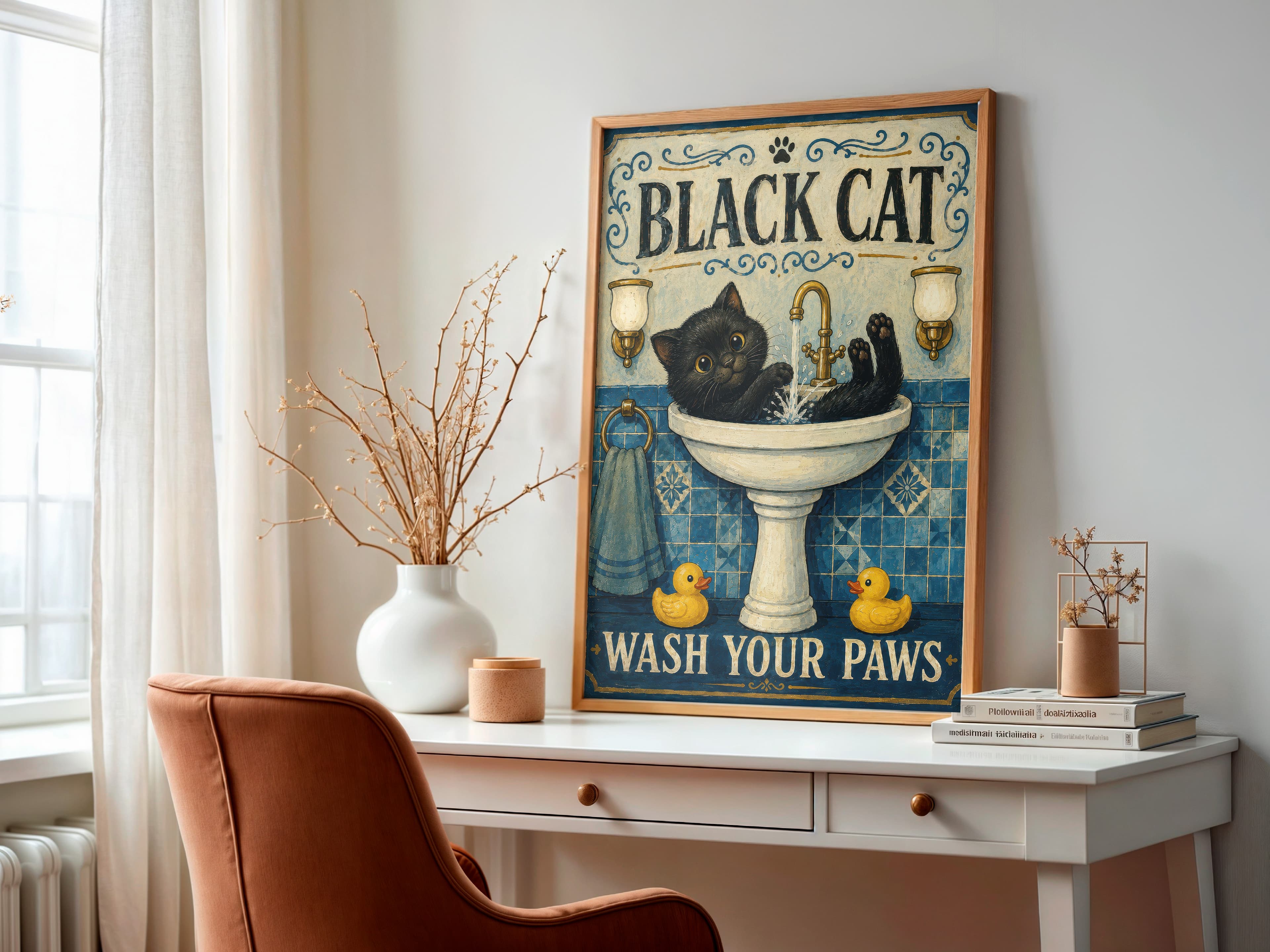 Black Cat Sink Print