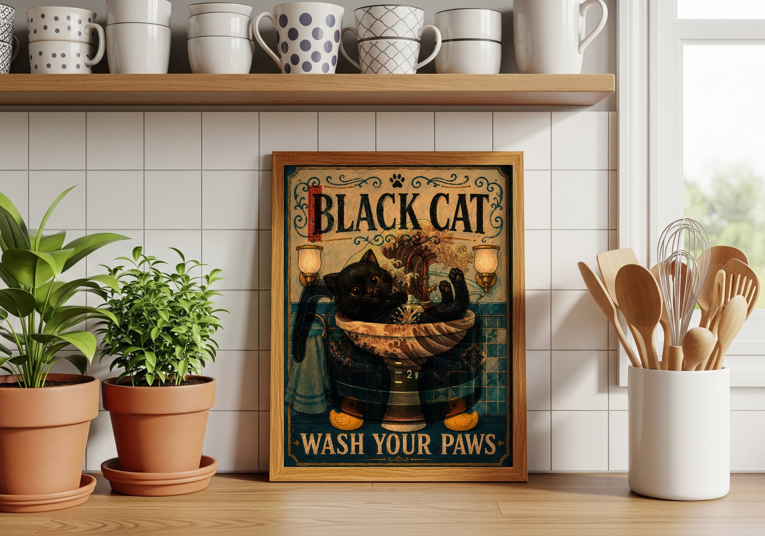 Black Cat Sink Print