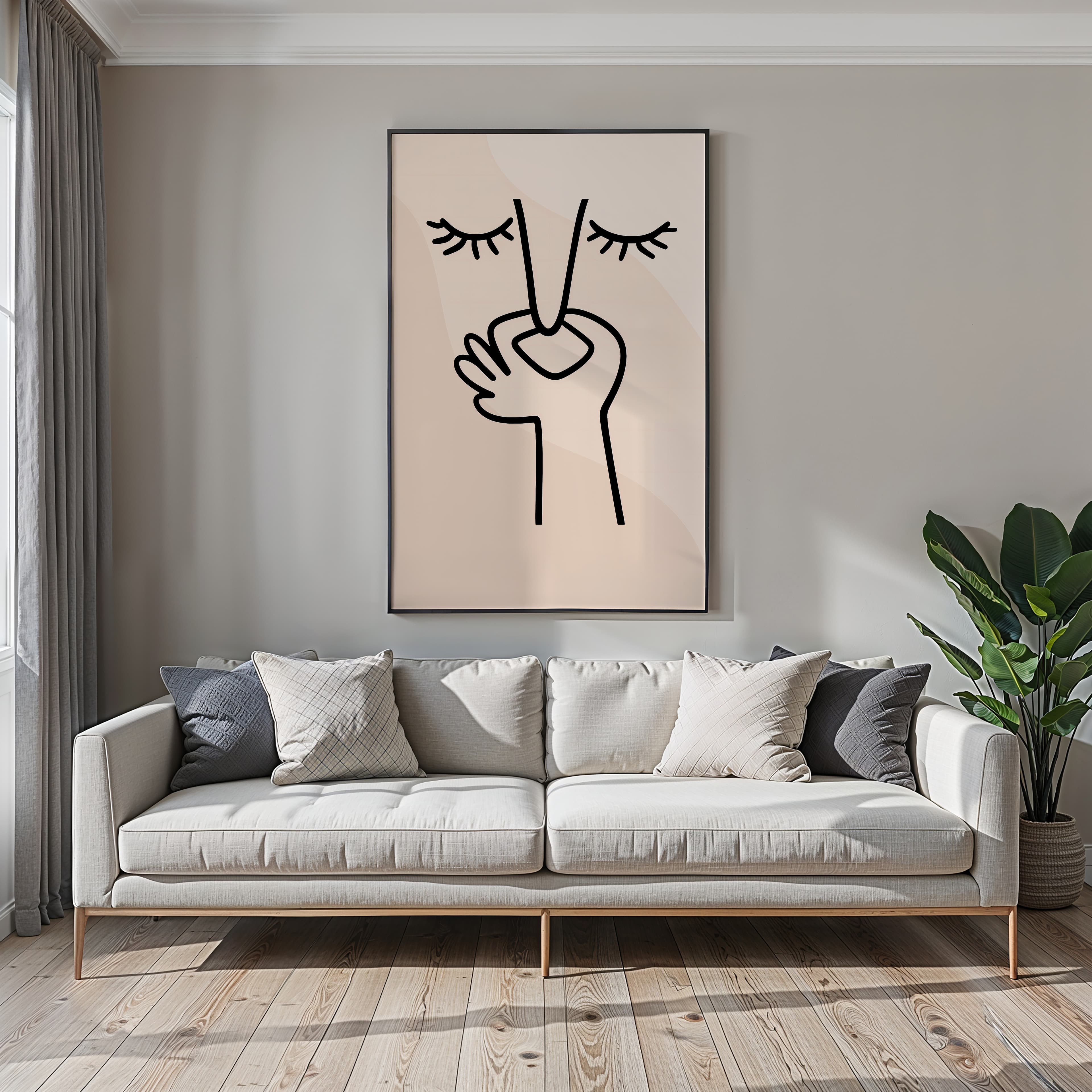 Face Line Drawing Print, Zen Minimalist Wall Art, Neutral Beige Bedroom Decor