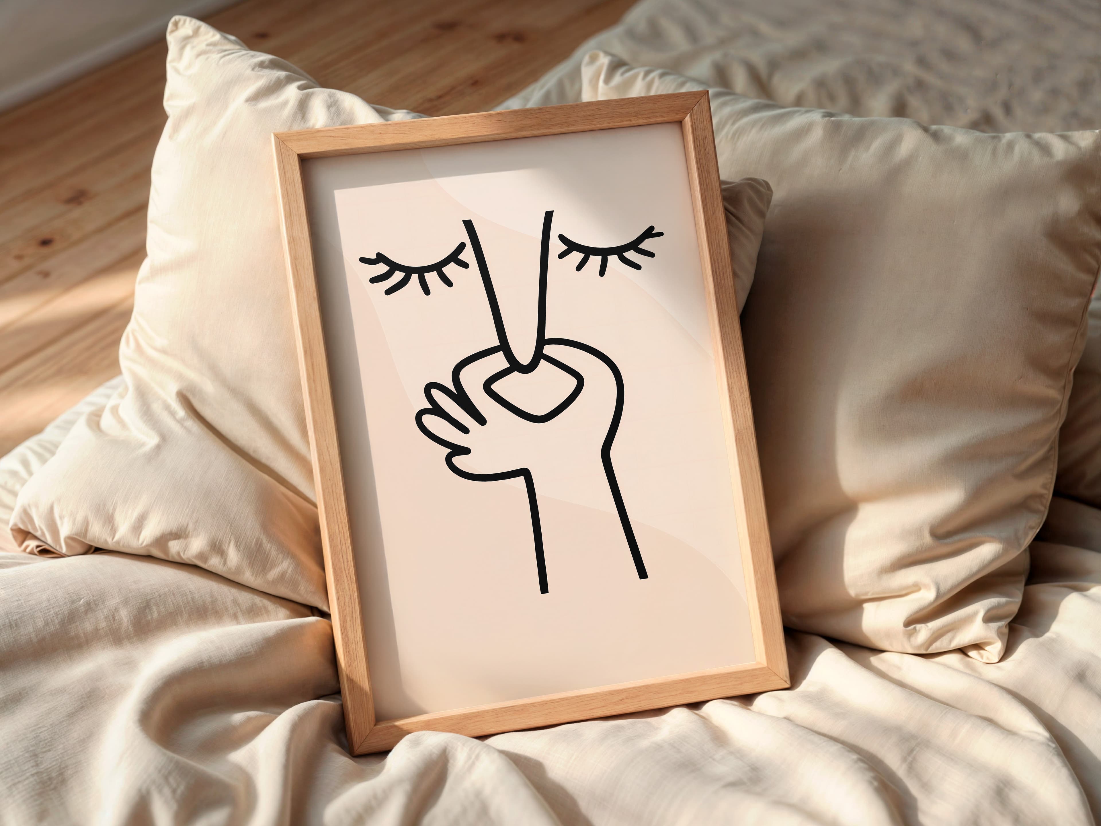 Face Line Drawing Print, Zen Minimalist Wall Art, Neutral Beige Bedroom Decor
