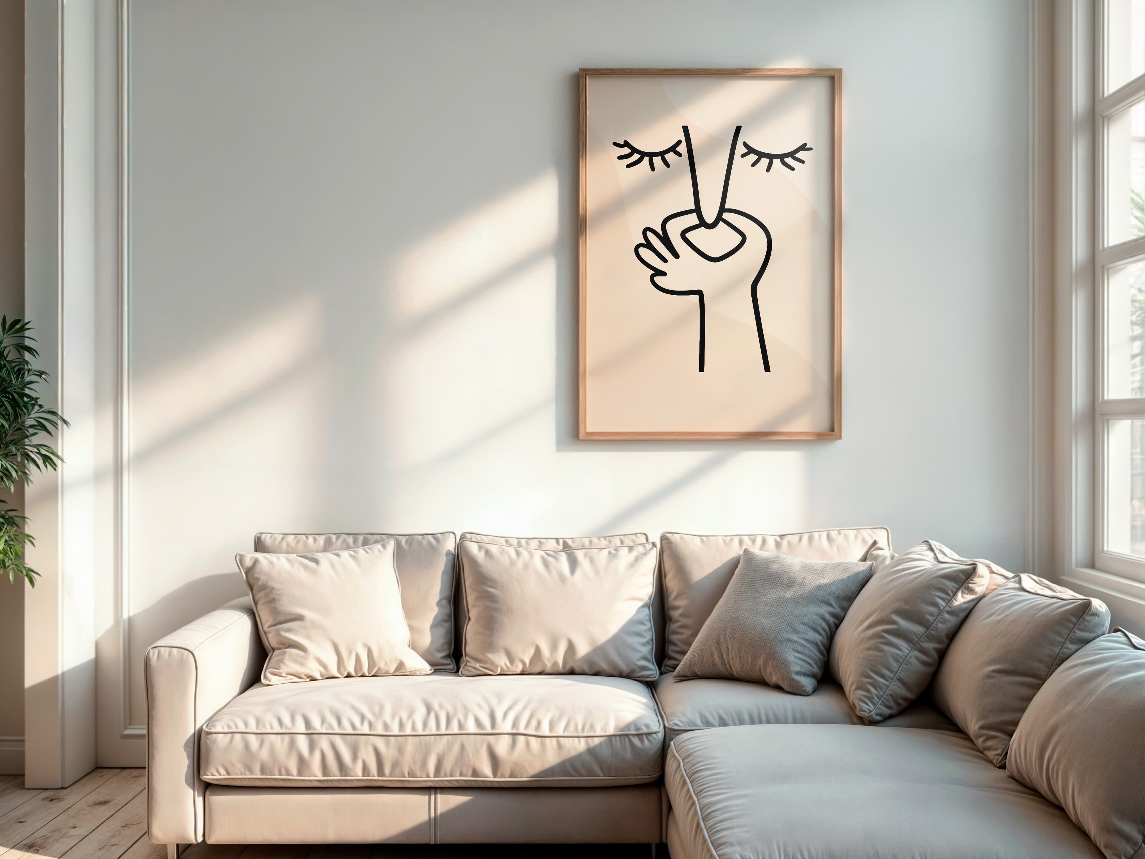 Face Line Drawing Print, Zen Minimalist Wall Art, Neutral Beige Bedroom Decor